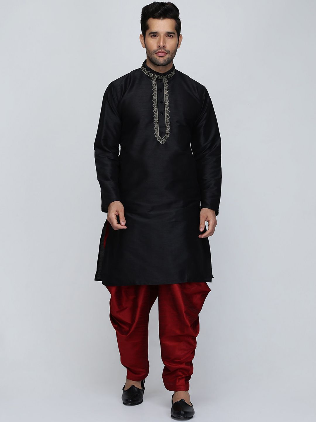 ROYAL KURTA Men Black Thread Work Summer Sheers Kurta-picture-29