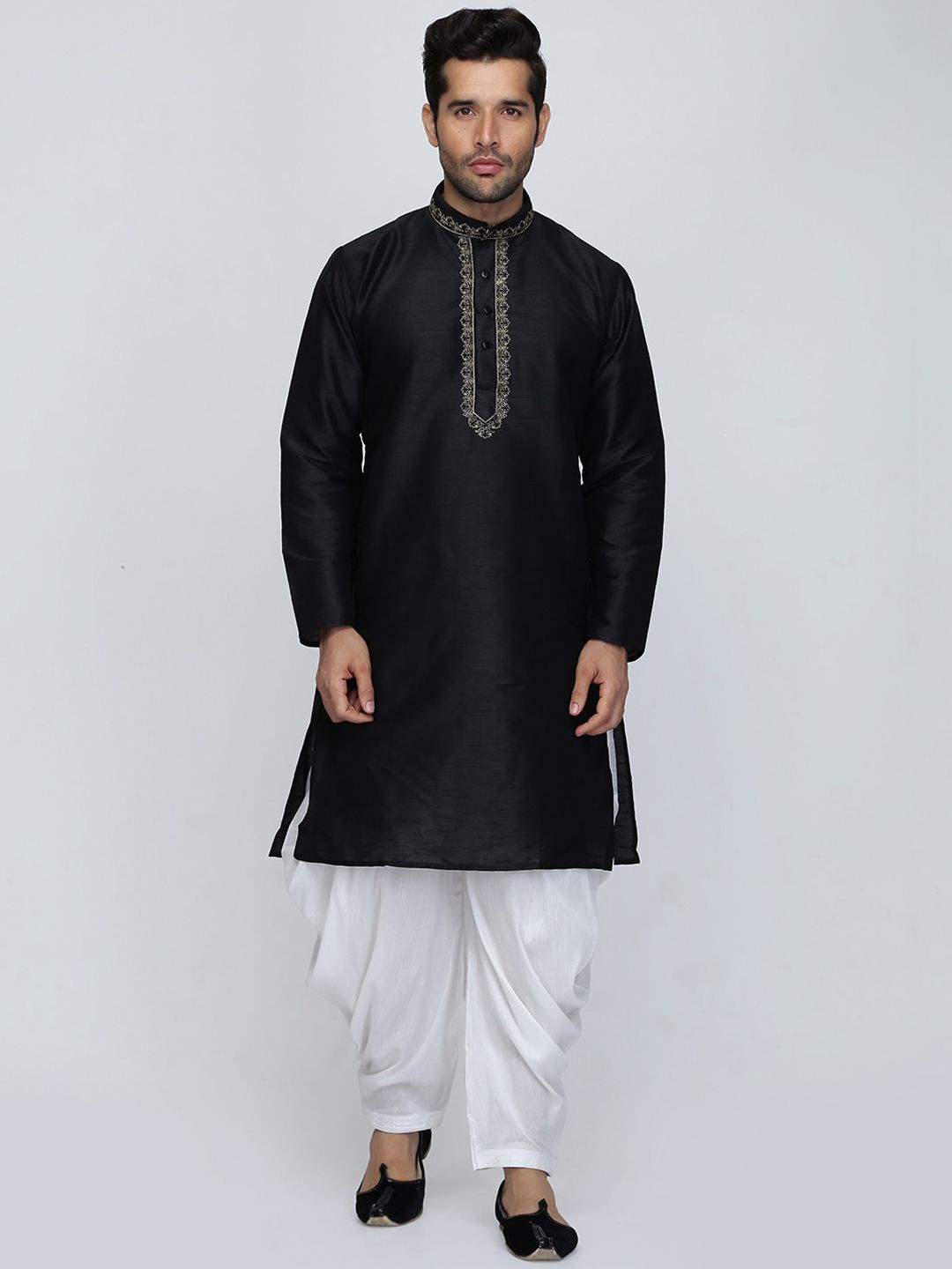ROYAL KURTA Men Black Thread Work Summer Sheers Kurta-picture-21