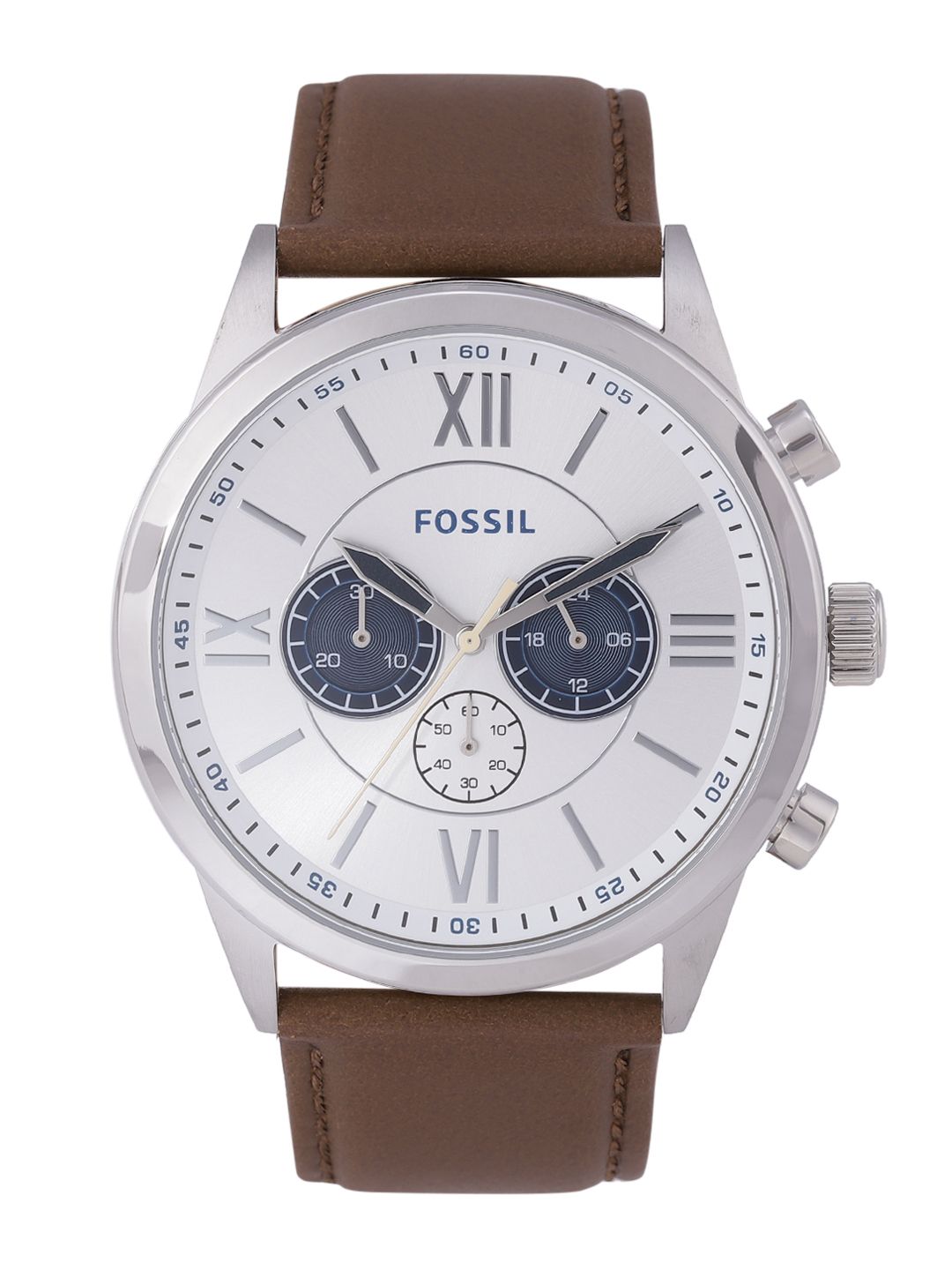 Fossil Men Silver-Toned Dial & Brown Leather Straps Analogue Watch ...