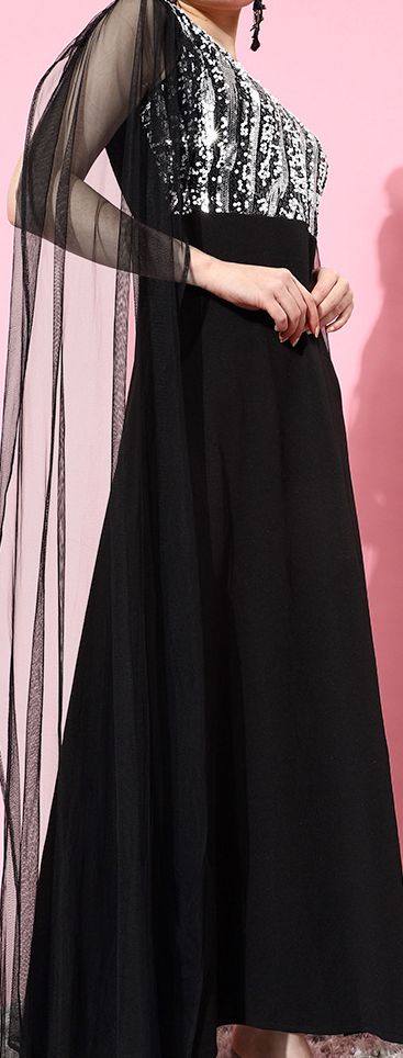 chinese dress ladies Athena Black Embellished Slit Sleeves Maxi Dress  athenalifestyle.com