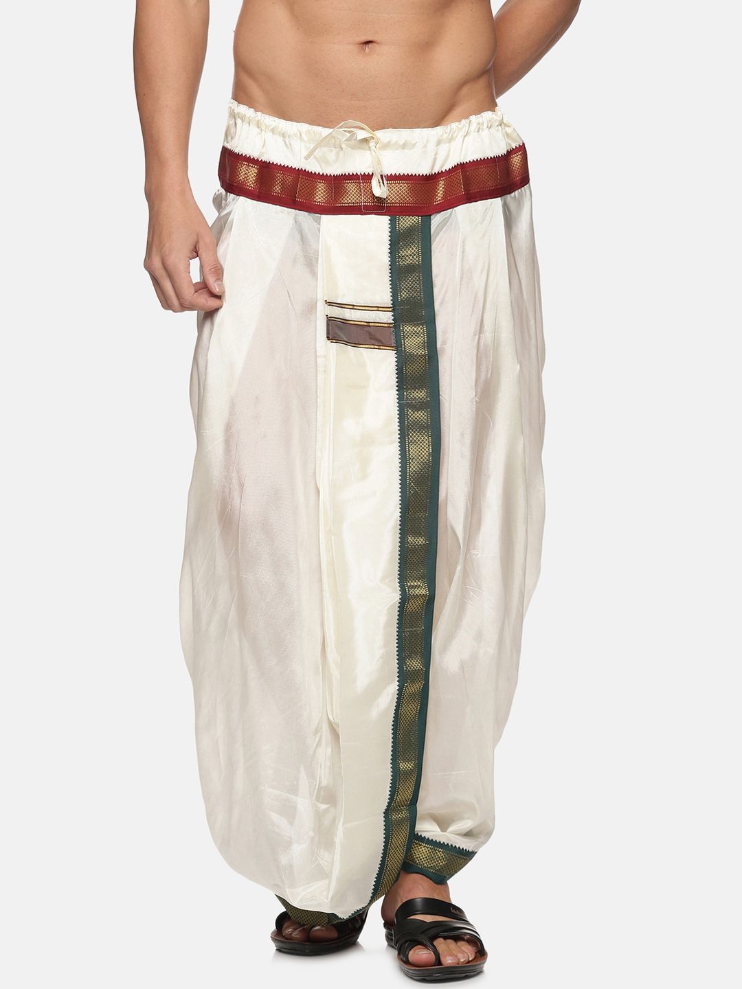 Sethukrishna Men Cream Solid Art Silk Dhotis-picture-22