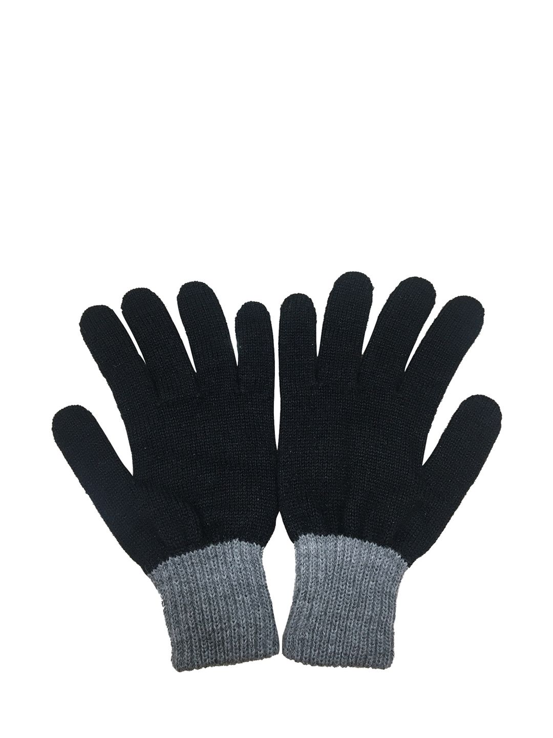 Gajraj Men Black & Grey Winter Woolen Gloves-image-4