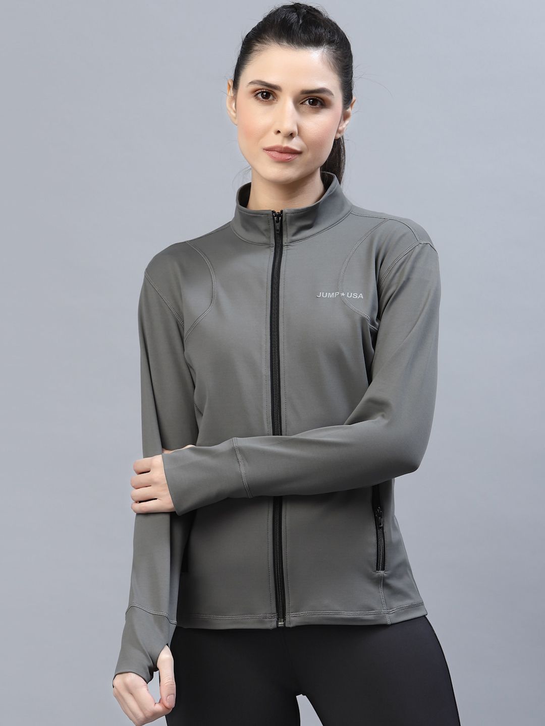 JUMP USA Women Wild Grey Solid Polyester Hiking Jacket-picture-35