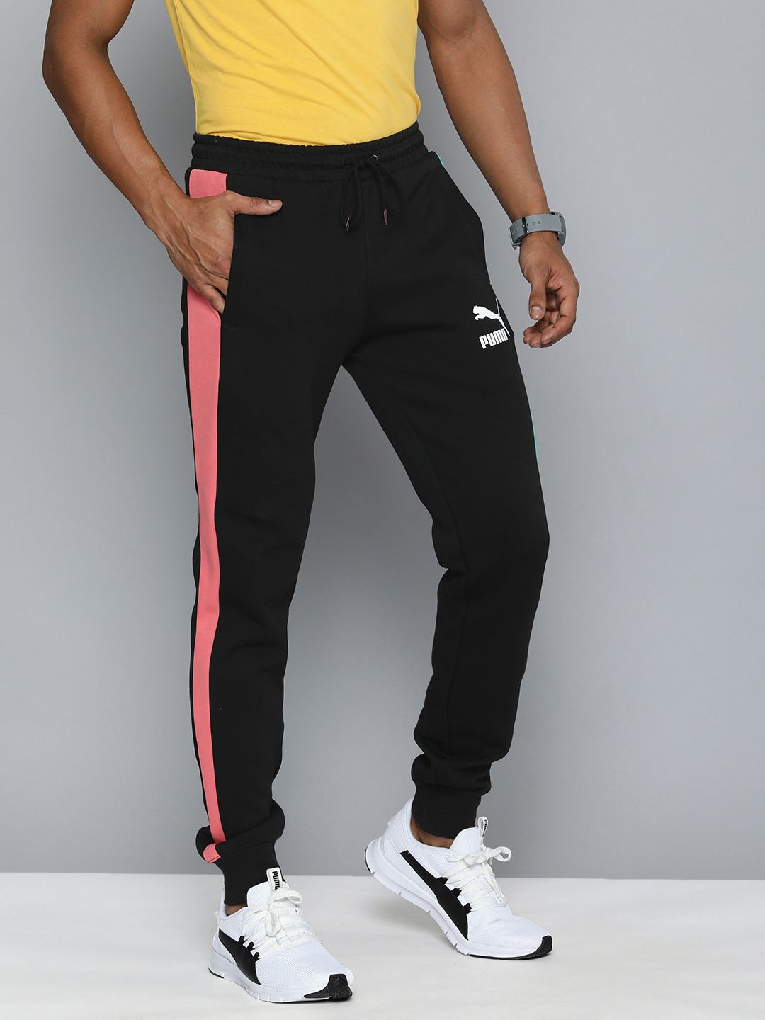 Puma Men Black Iconic T7 Double Knit Slim Fit Side Striped Joggers-image-1