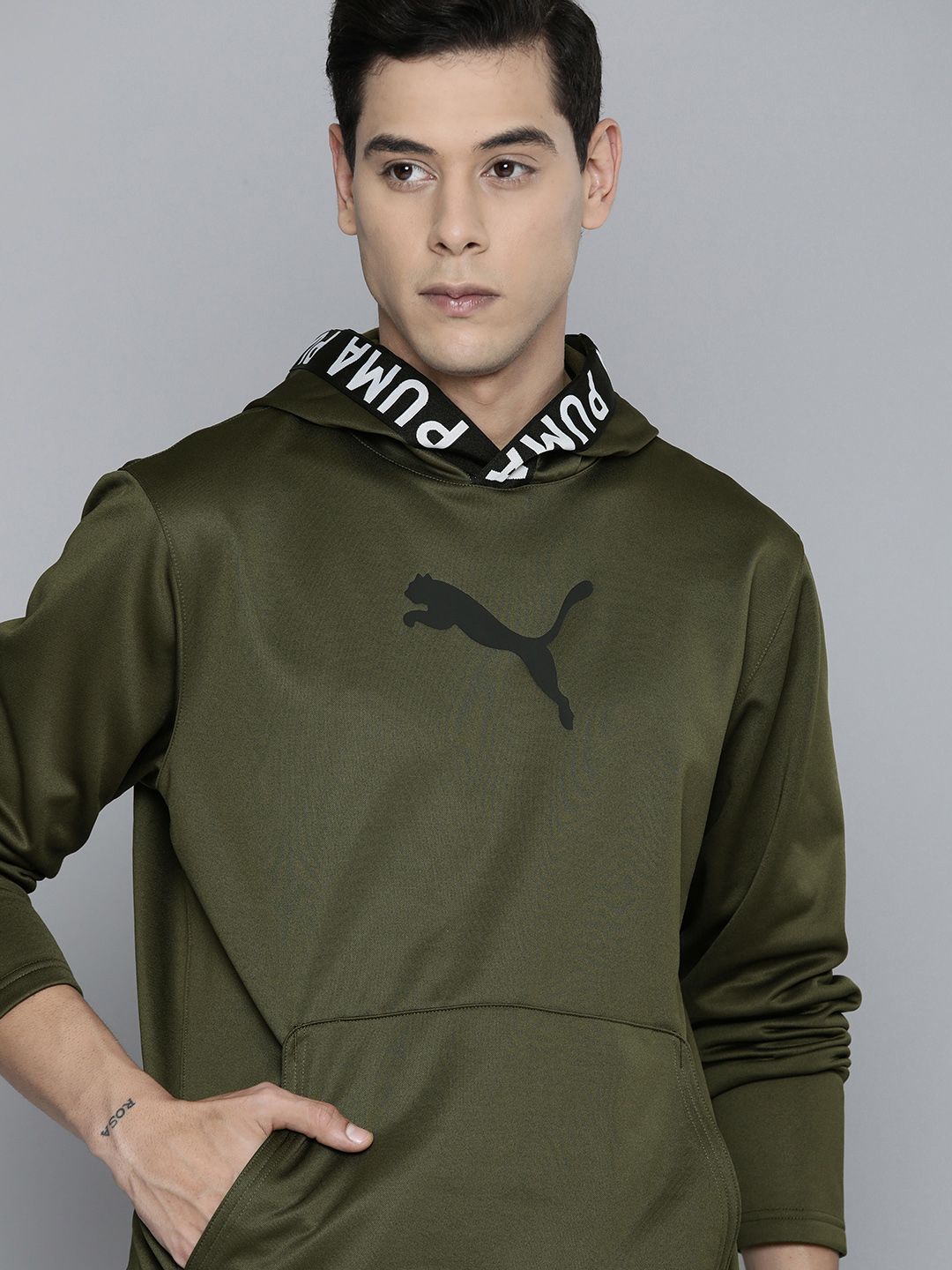 Puma Men Olive Green Printed Hooded Sweatshirt-image-14