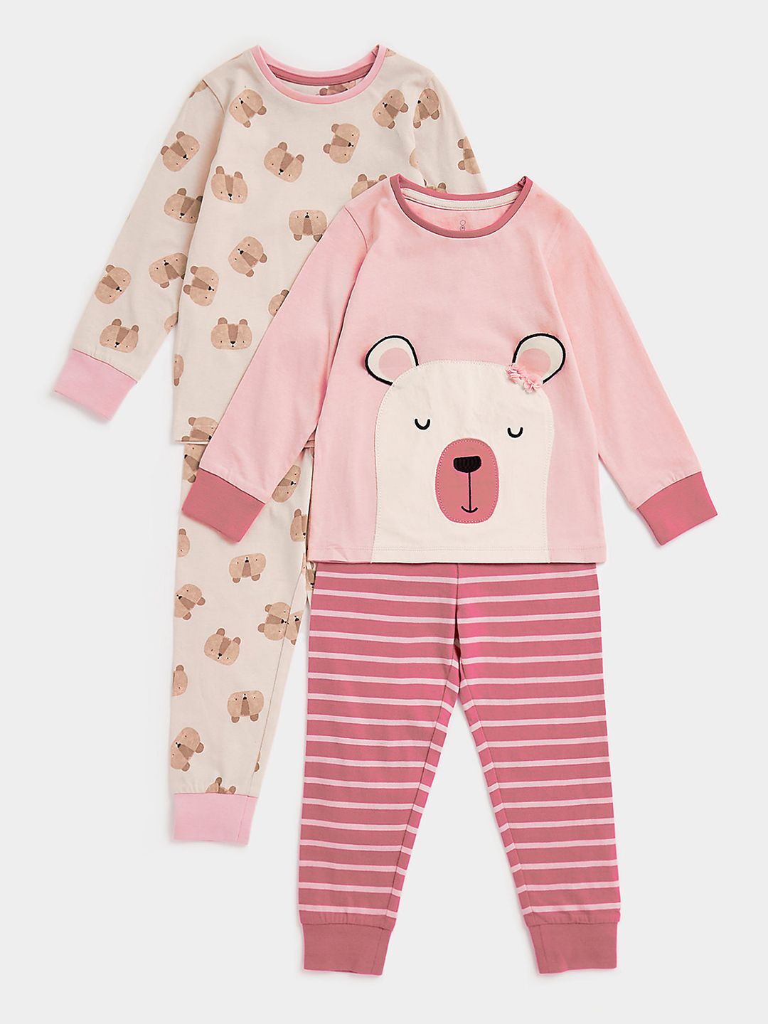 mothercare Infant Girls Beige & Pink Pack Of 2 Printed Pure Cotton T-shirts with Joggers-picture-18