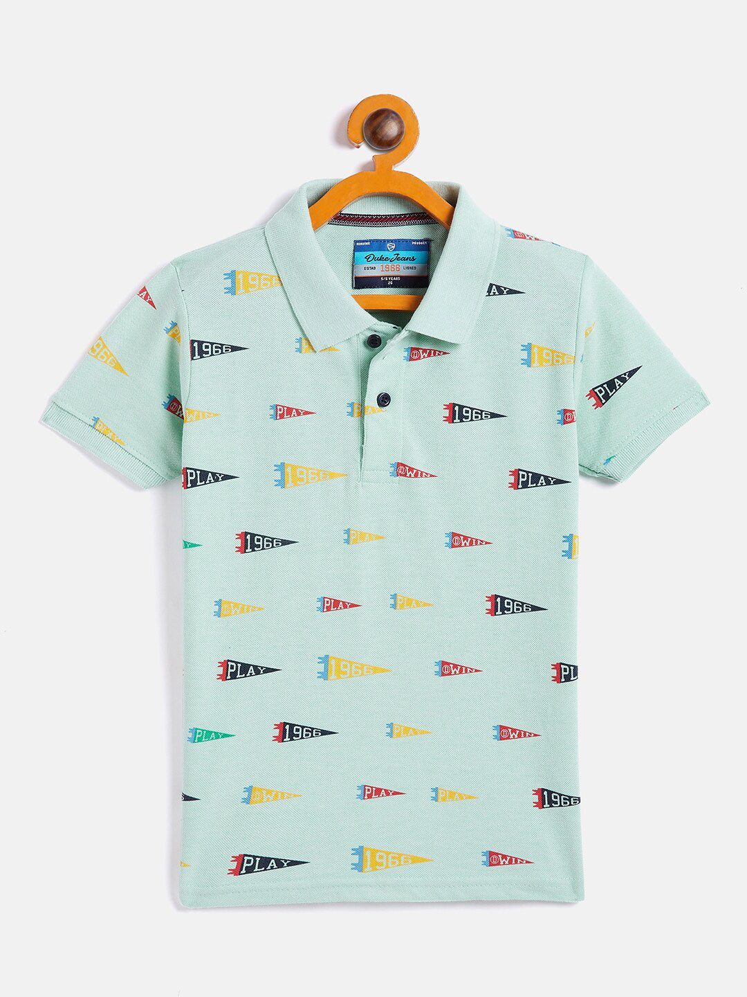 Duke Boys Green Printed Polo Collar Slim Fit T-shirt-picture-37