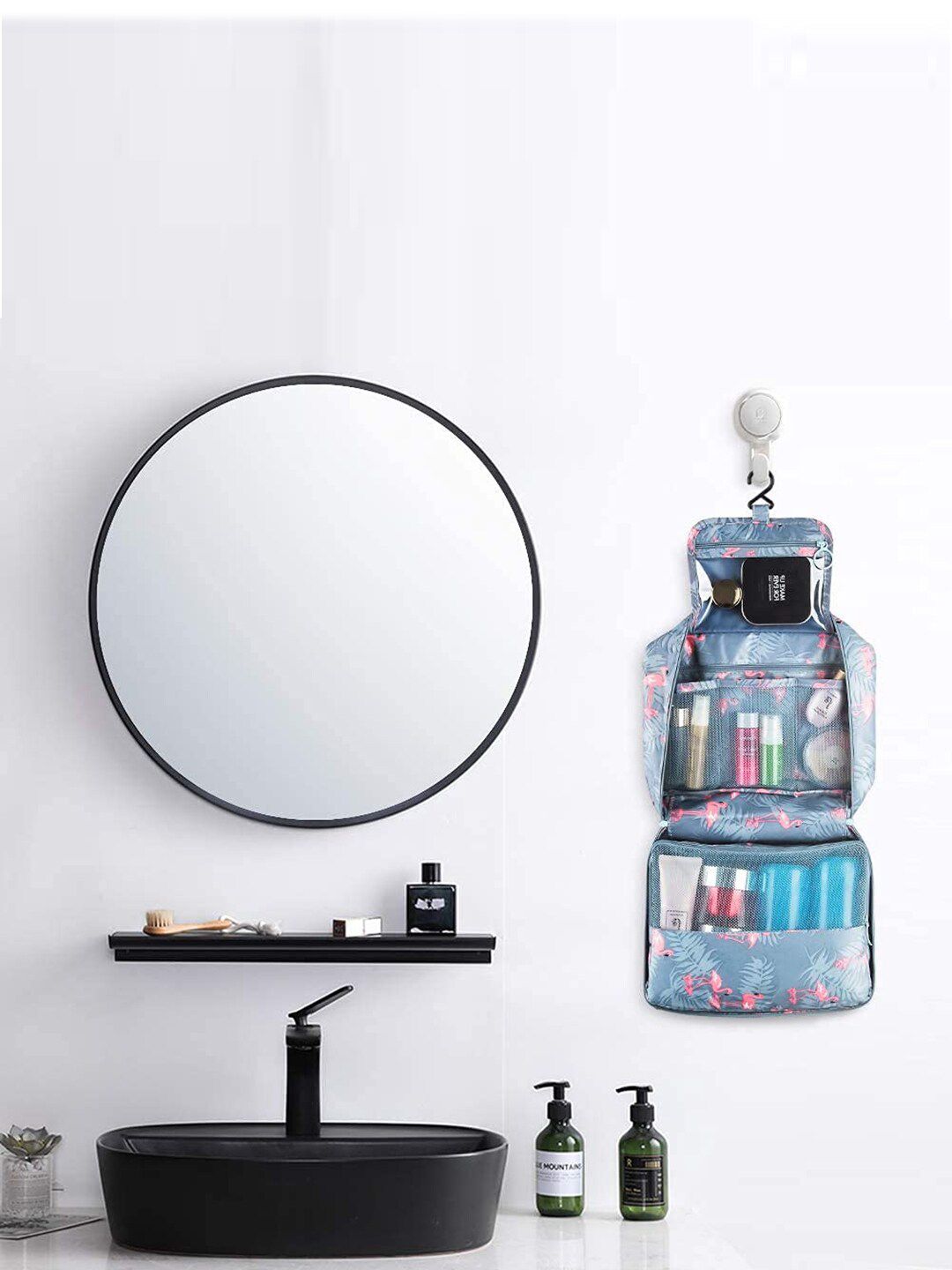 HOUSE OF QUIRK Grey Hanging Travel Toiletry Bag Cosmetic Makeup Bag Organizer-image-6