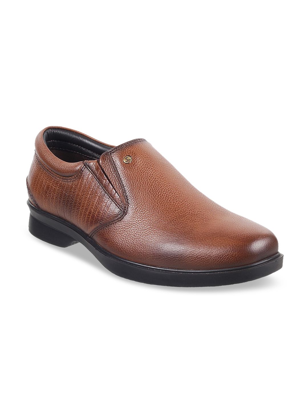 Mochi Men Tan Brown Textured Slip-On Shoes-picture-35