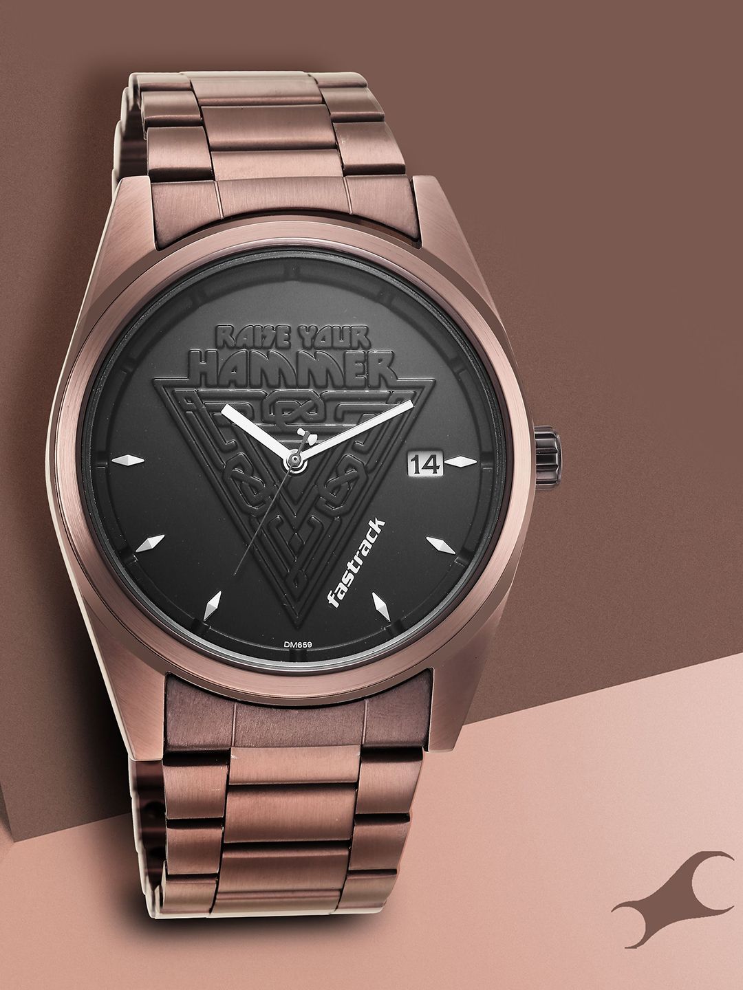 Fastrack Men Black Brass Dial & Rose Gold Toned Bracelet Style Straps Analogue Watch-picture-23