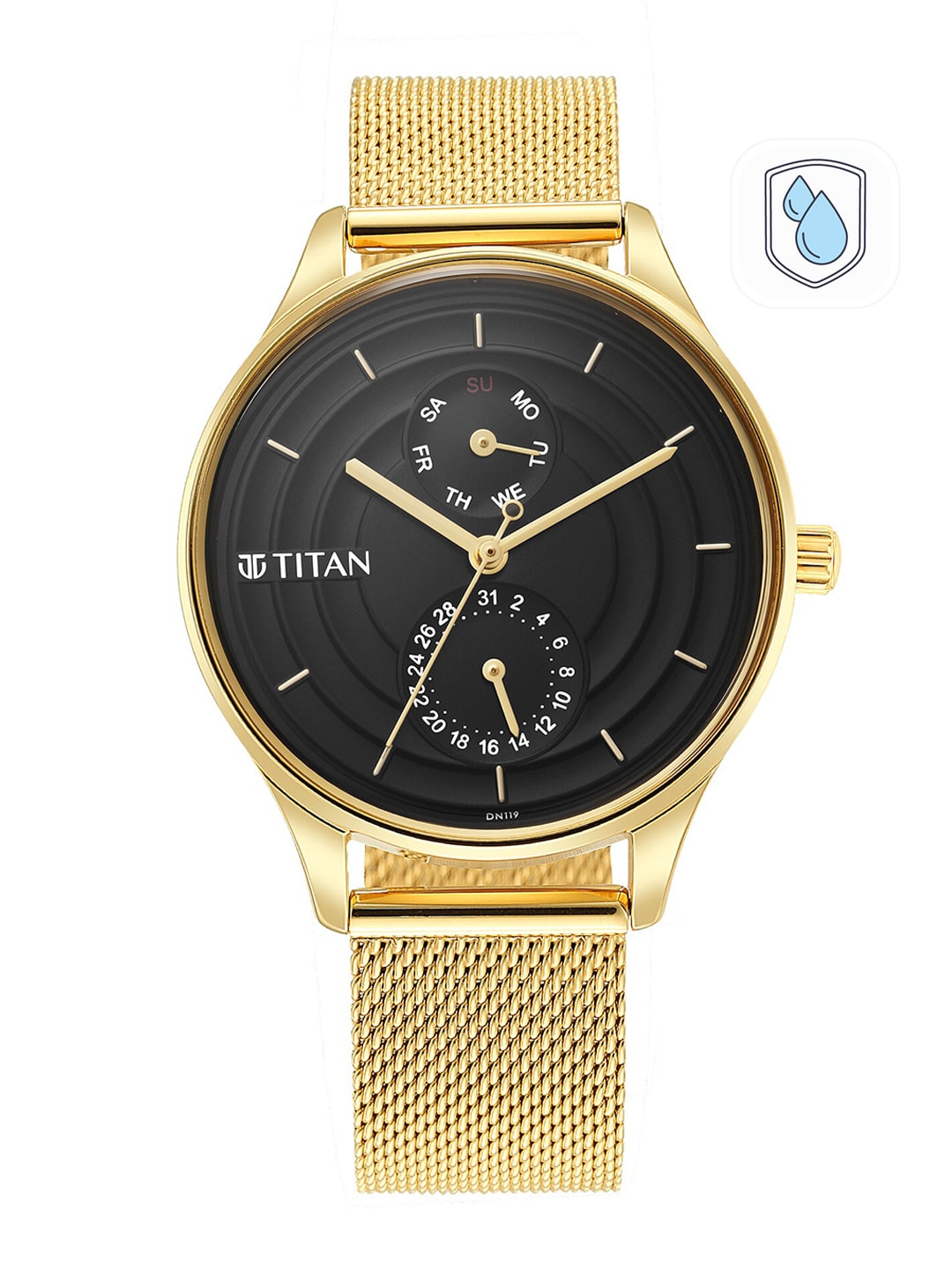 Titan Women Black Brass Dial & Gold-Plated Steel Bracelet Style Straps Analogue Watch