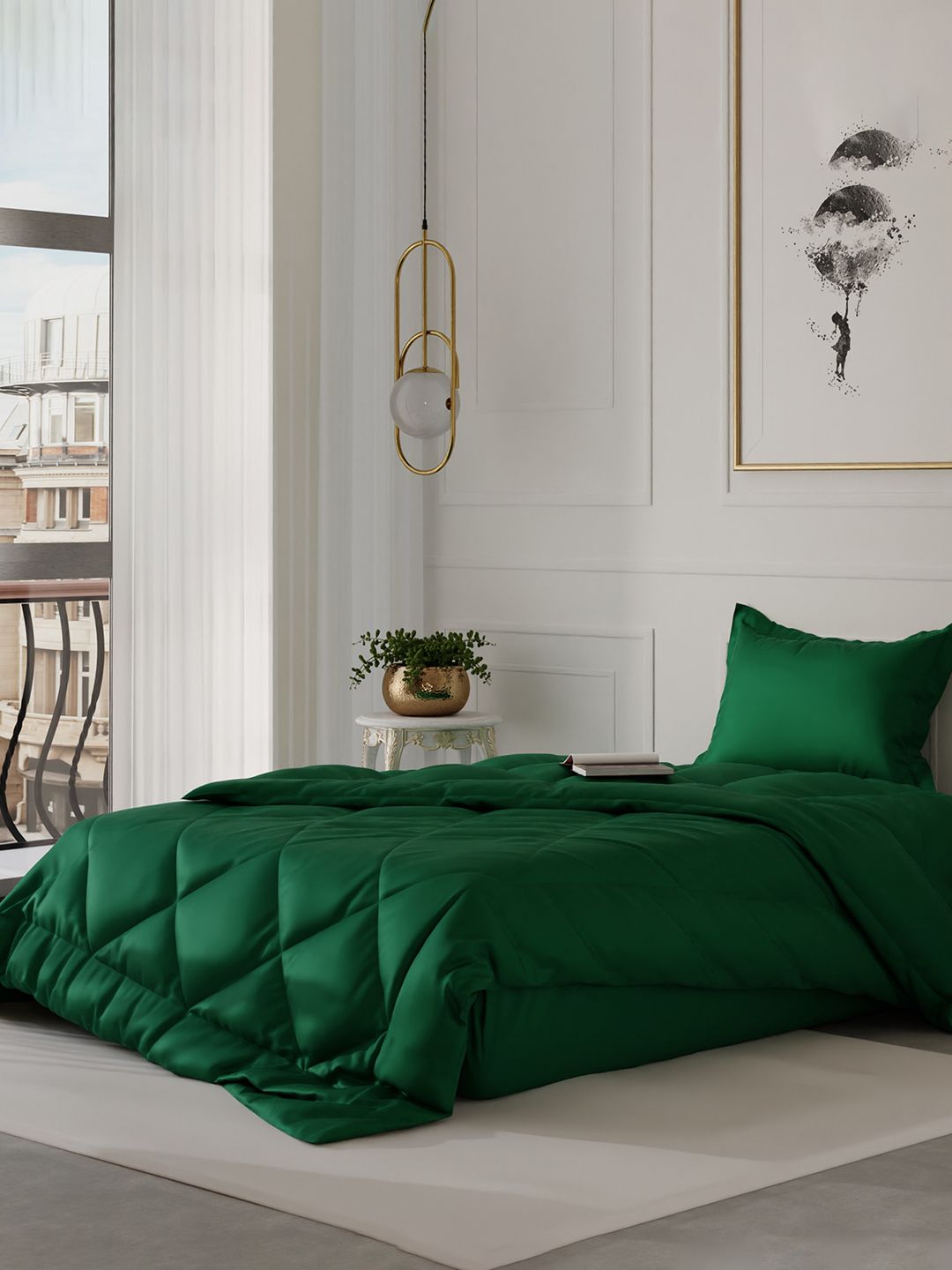 Stoa Paris Date Night Collection Green Solid AC Room 150 GSM Single Bed Ultra Silky Soft Satin Comforter-picture-14