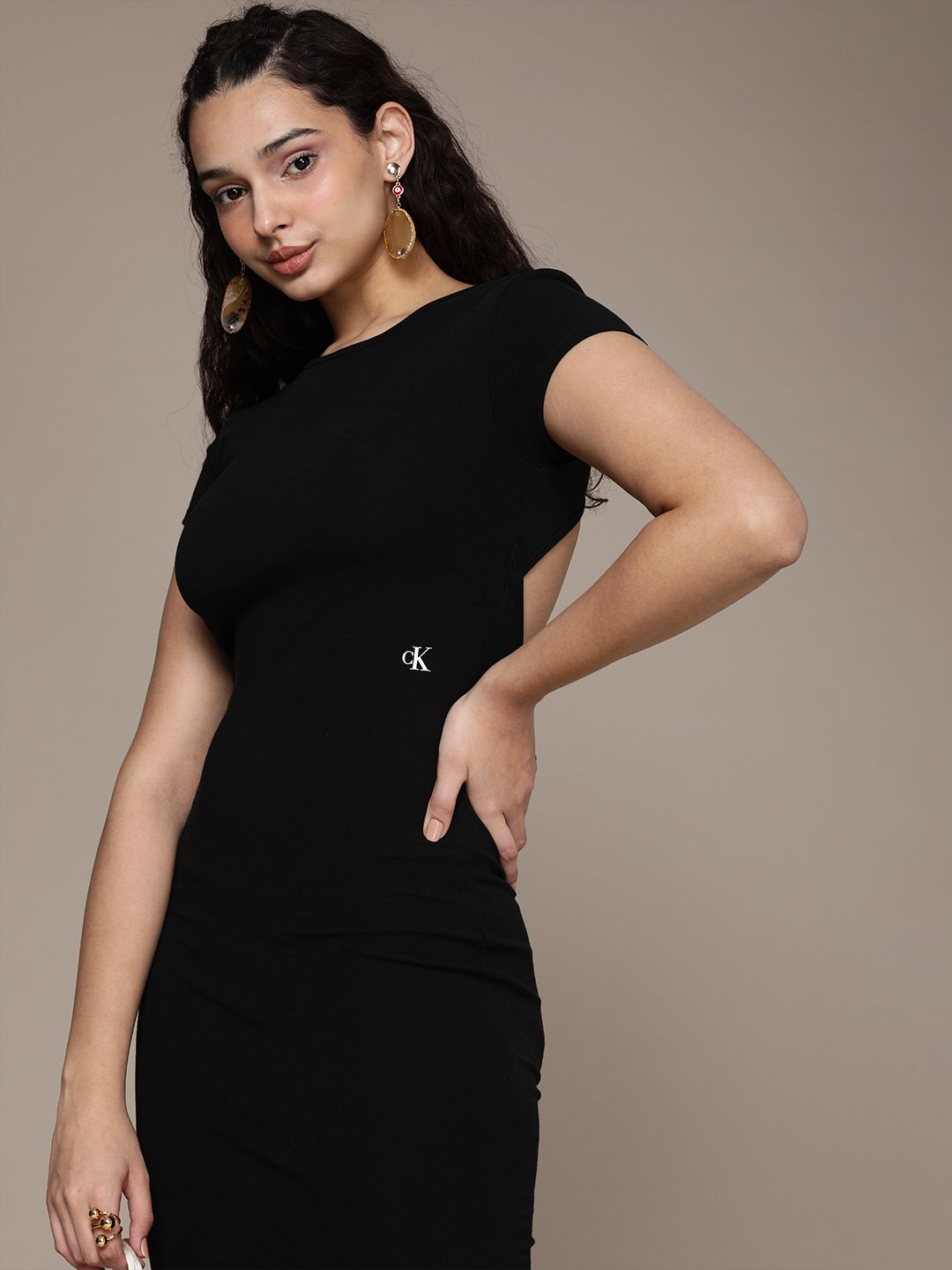 Buy Calvin Klein Jeans Women Black Stacked Logo Strappy A-line