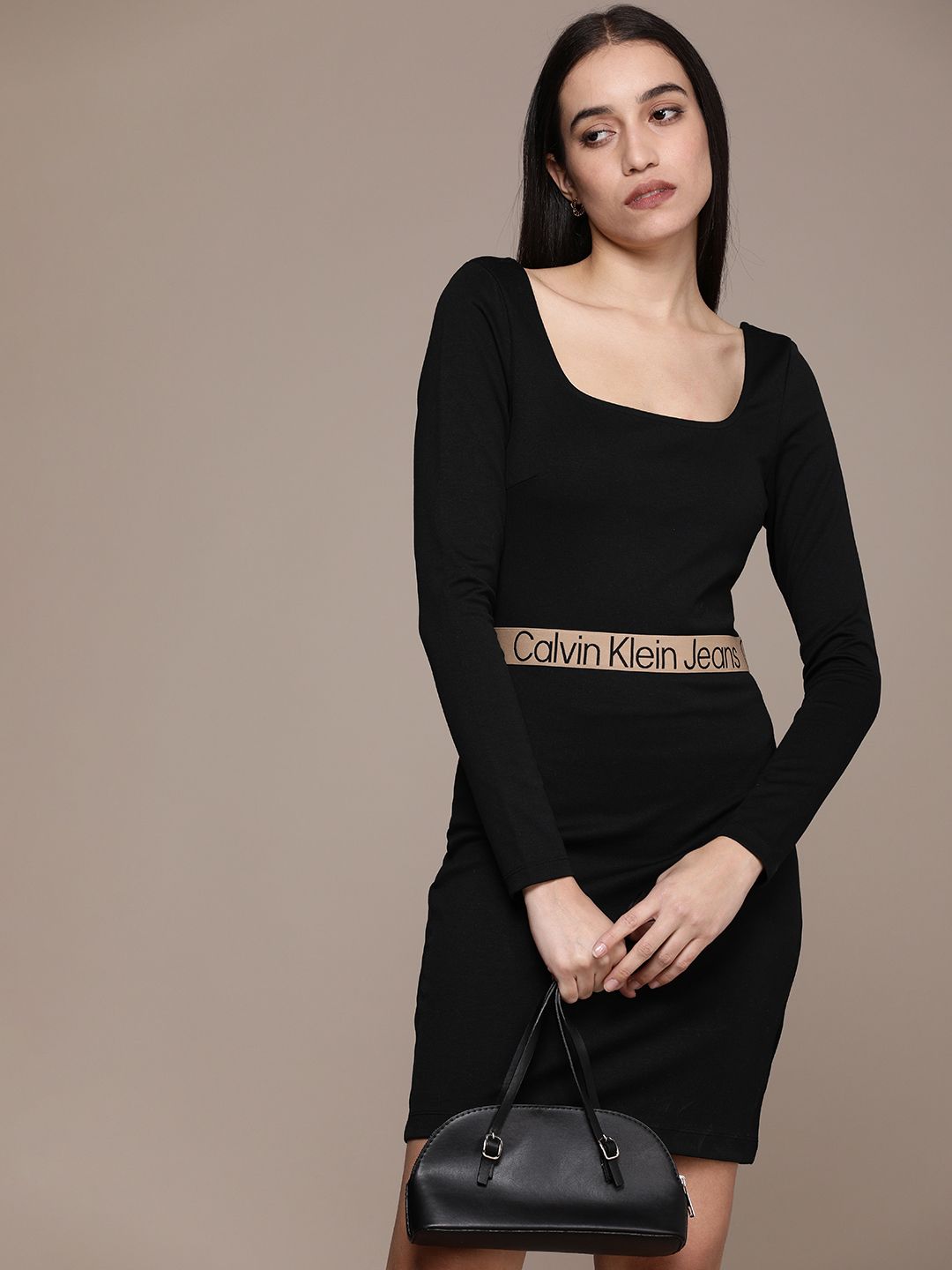 Buy Calvin Klein Jeans Women Black Stacked Logo Strappy A-line Dress -  NNNOW.com