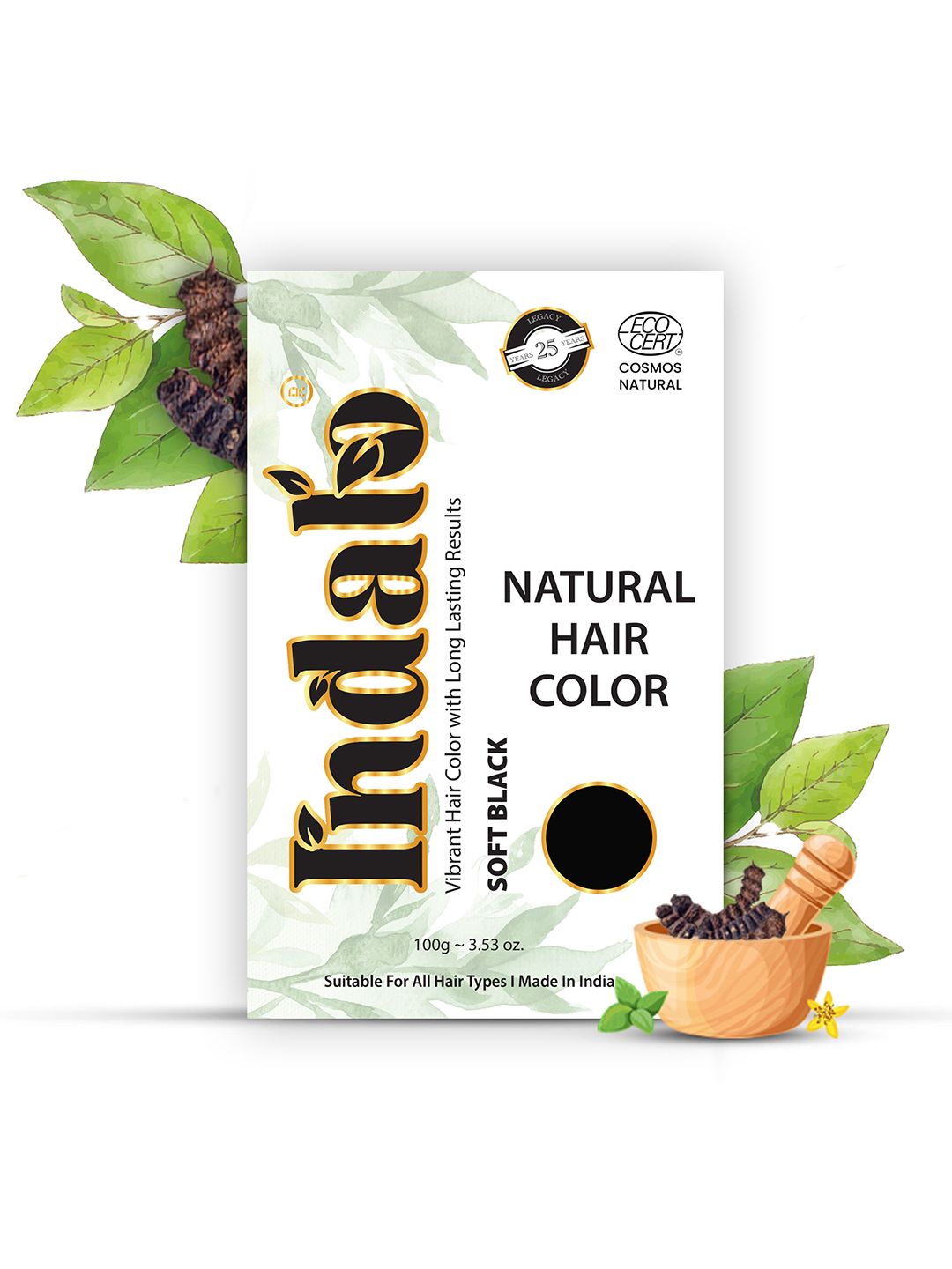 INDALO Set of 2 Ammonia Free Natural Hair Colour with Amla & Brahmi 100g Each - Soft Black-image-7