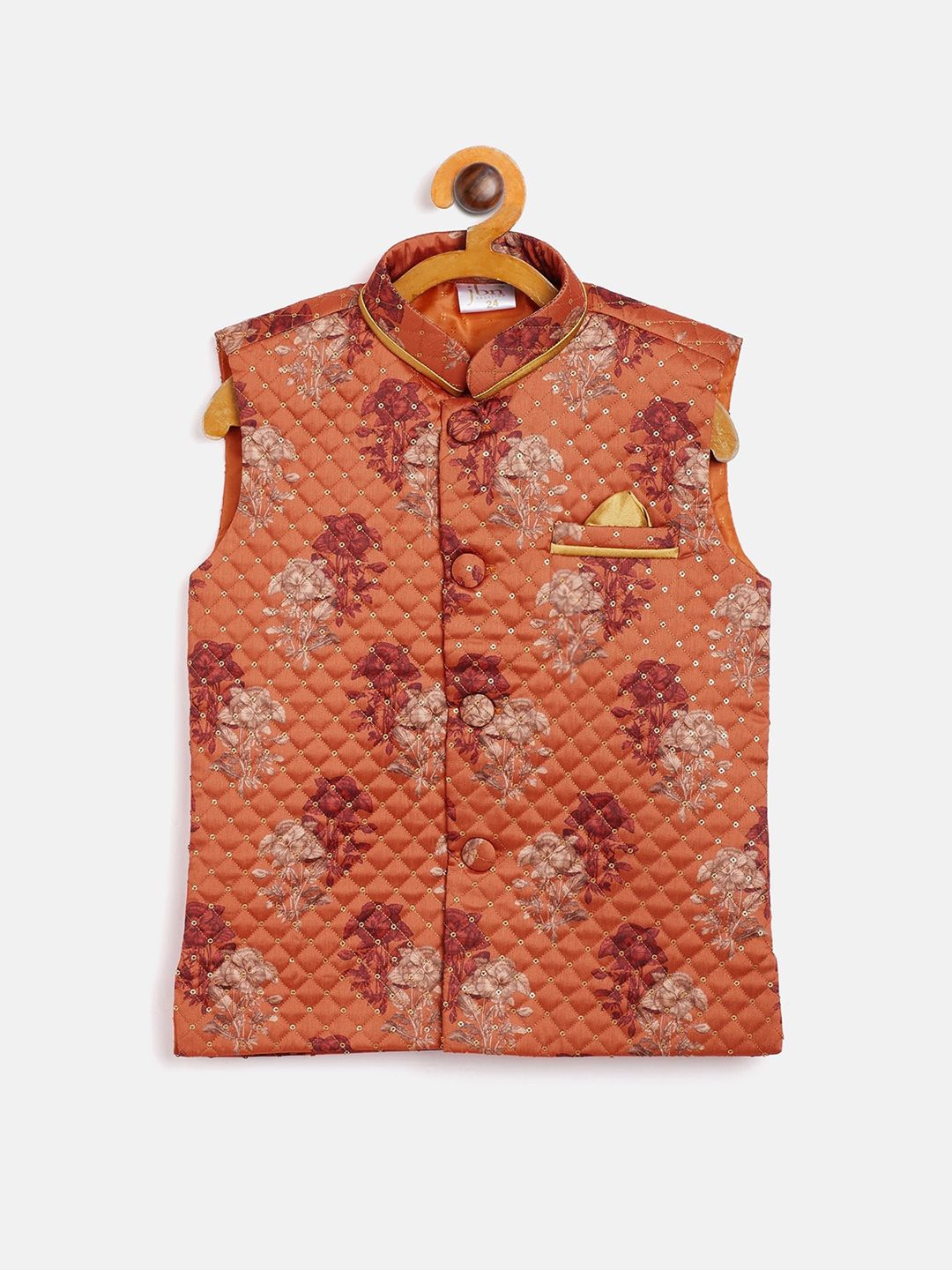 VASTRAMAY Boys Orange Printed Nehru Jackets-picture-24