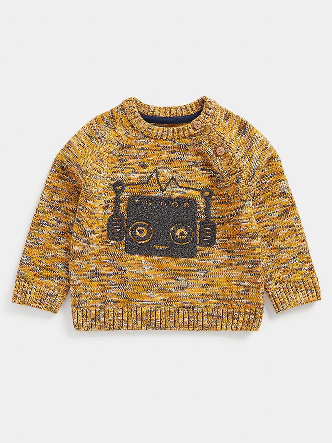 mothercare Boys Mustard Yellow & Charcoal Grey Applique Pure Cotton Pullover Sweater-picture-18
