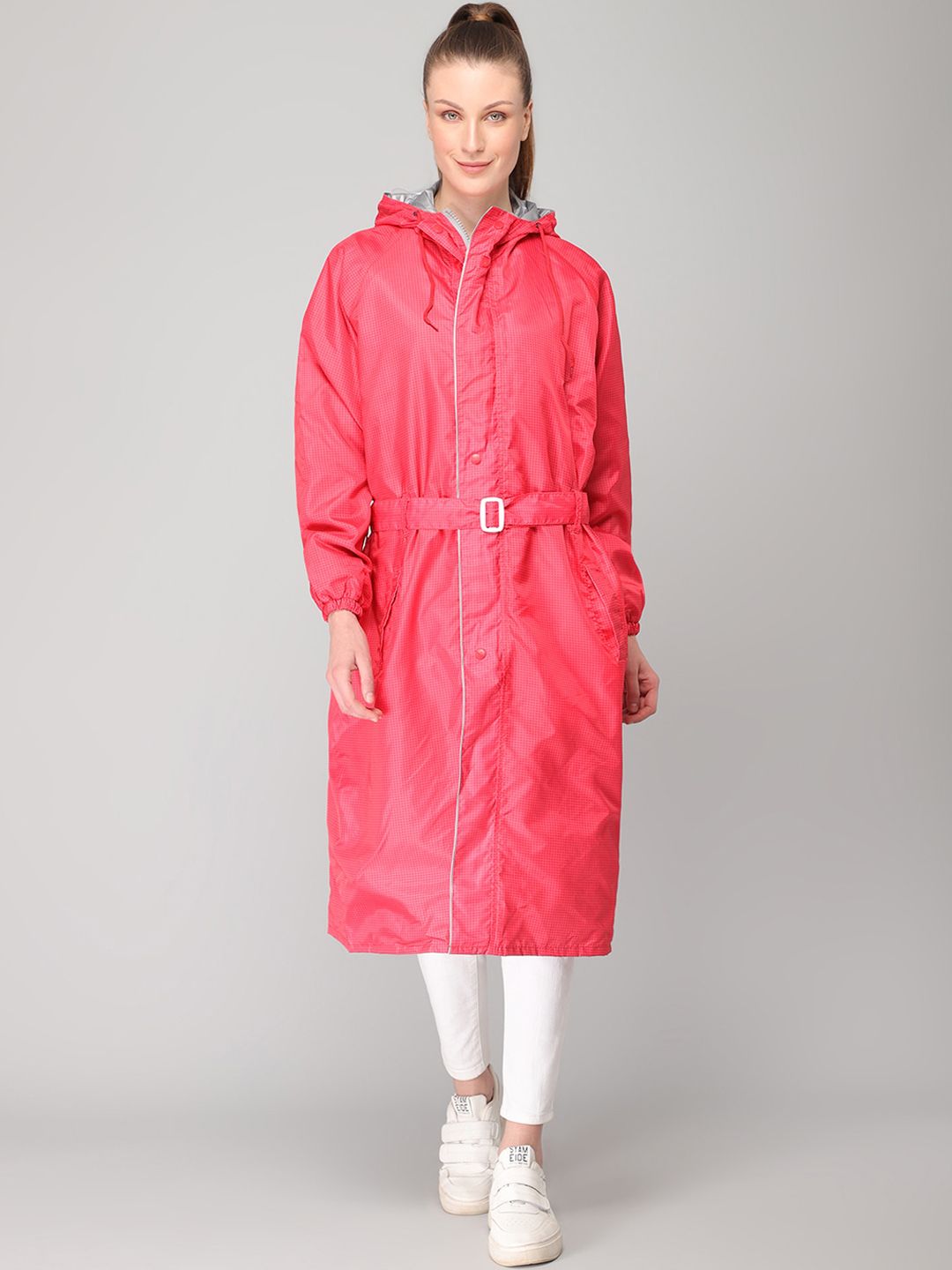 THE CLOWNFISH Women Red Solid Knee Length Rain Suit-image-38