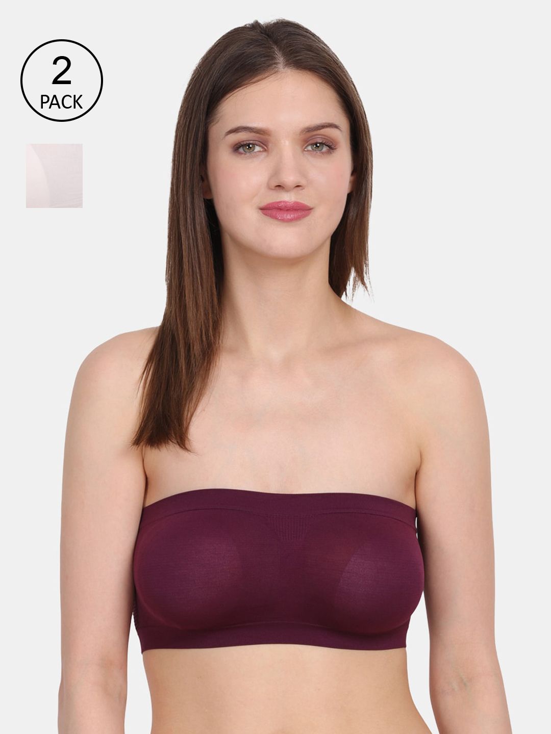 Amour Secret Women's White & Maroon Pack of 2 Non-Padded Tube/Bandeau Bra