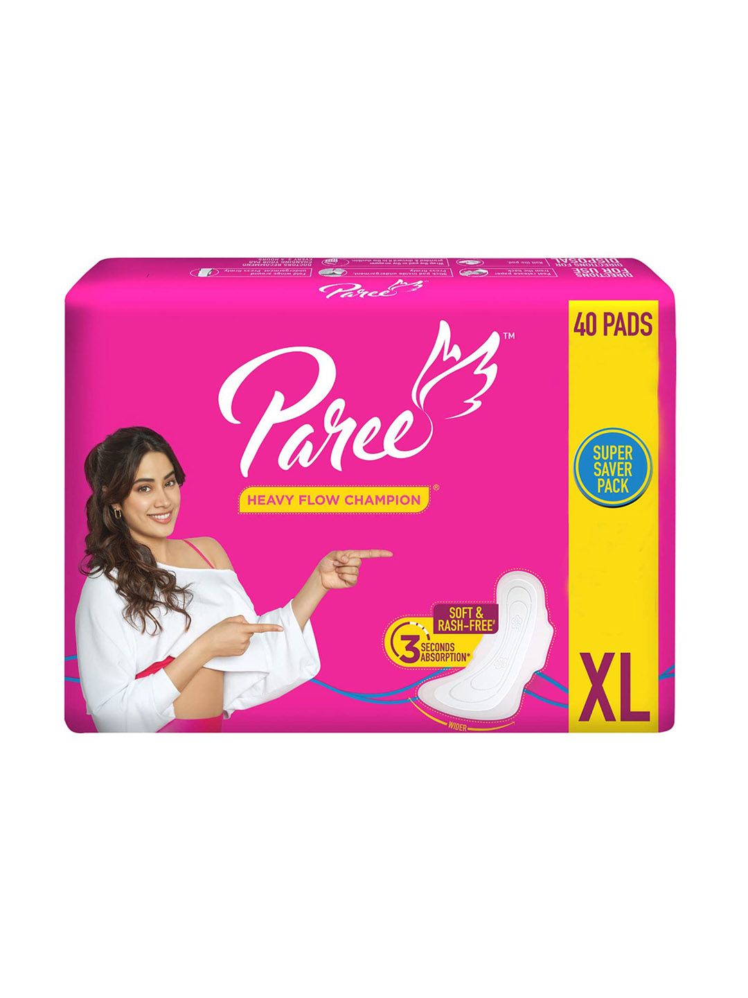 Paree Soft & Rash Free Heavy Flow Champion 3 Seconds Absorption XL Sanitary Pads - 40 Pads