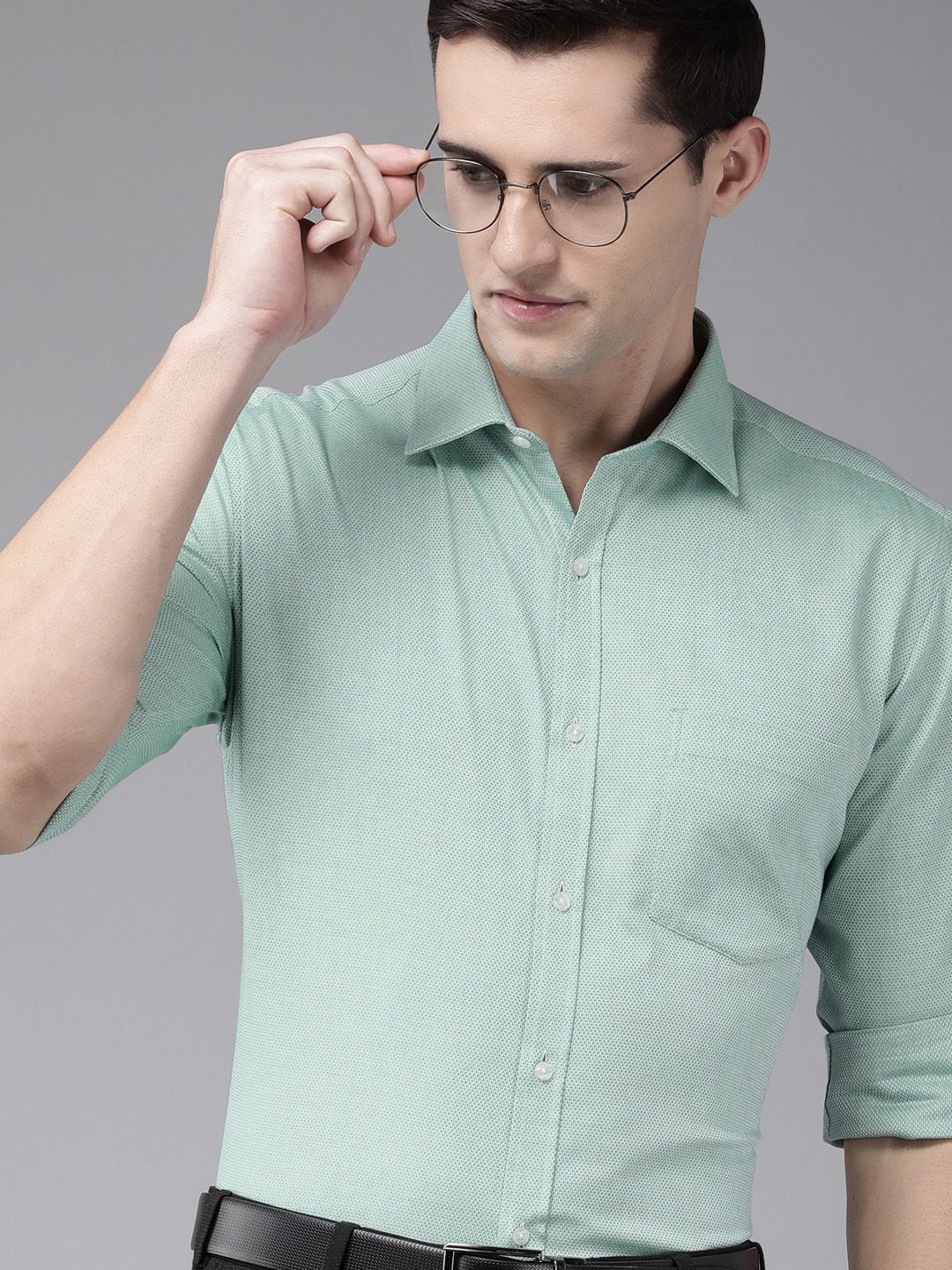 Park Avenue Men Green Solid Pure Cotton Slim Fit Formal Shirt-picture-35