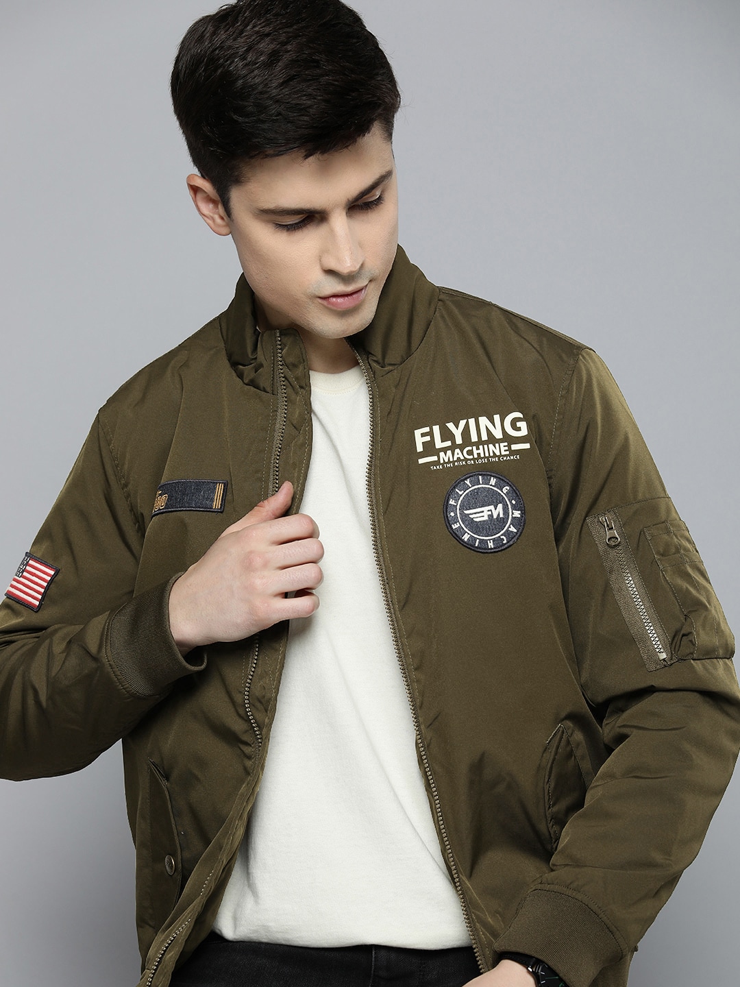 Buy Flying Machine Men White Long Brand Tape Sleeve Hood Jacket - NNNOW.com-seedfund.vn