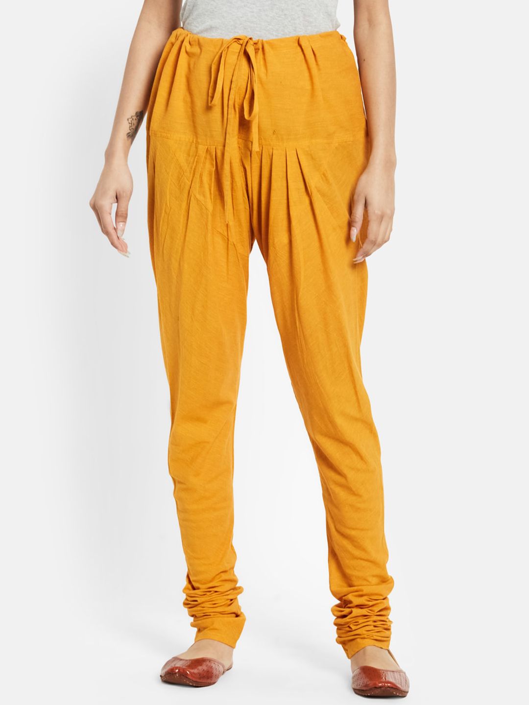 Fabindia Women Yellow Solid Cotton Churidar