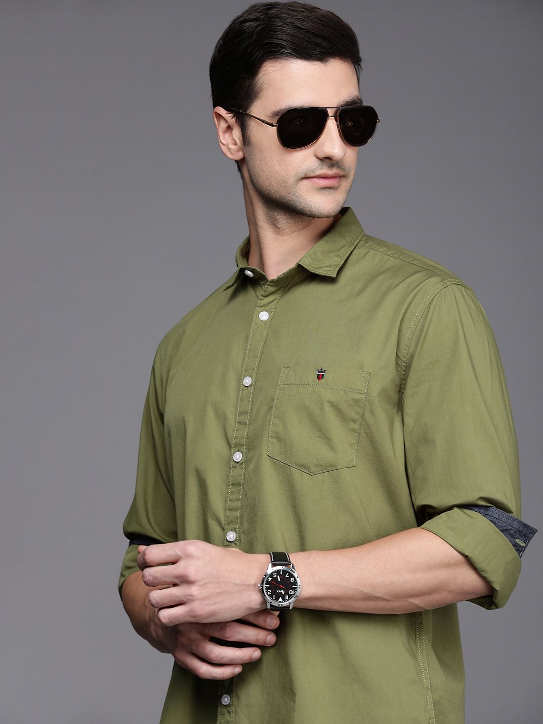 Louis Philippe Solid Casual Button-Down Shirts for Men for sale