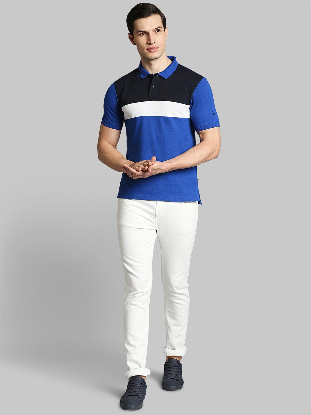 Buy Parx Men Blue Colourblocked Polo Collar Applique T Shirt - Tshirts