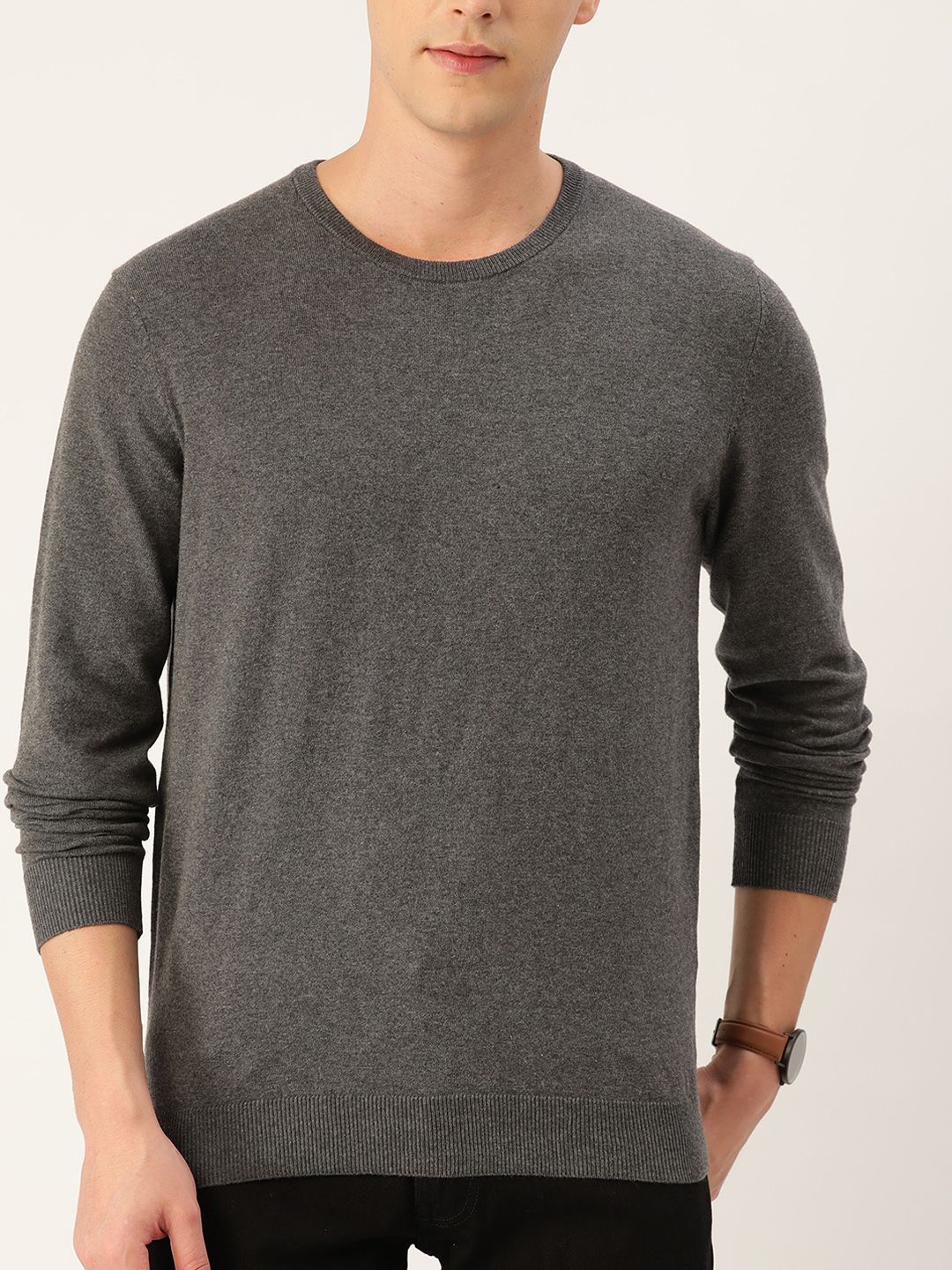 Buy Macy'S Alfani Macy's Alfani Men Charcoal Grey Round Neck Knitted  Pullover at Redfynd