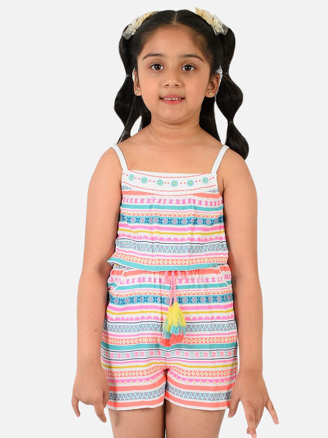 Nauti Nati Girls White & Blue Printed Jumpsuit-picture-19