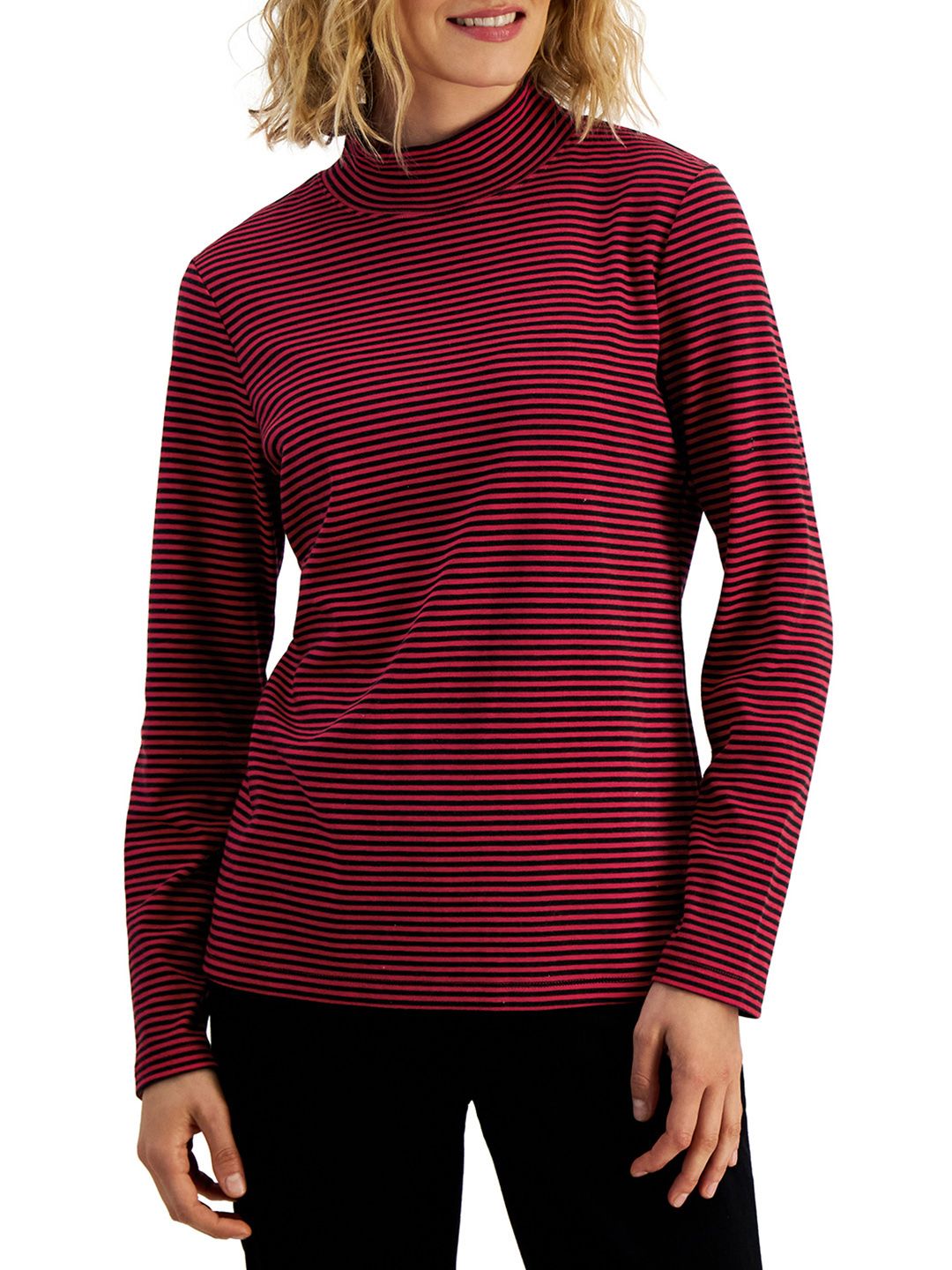 Macy's Karen Scott Red & Black Striped Top