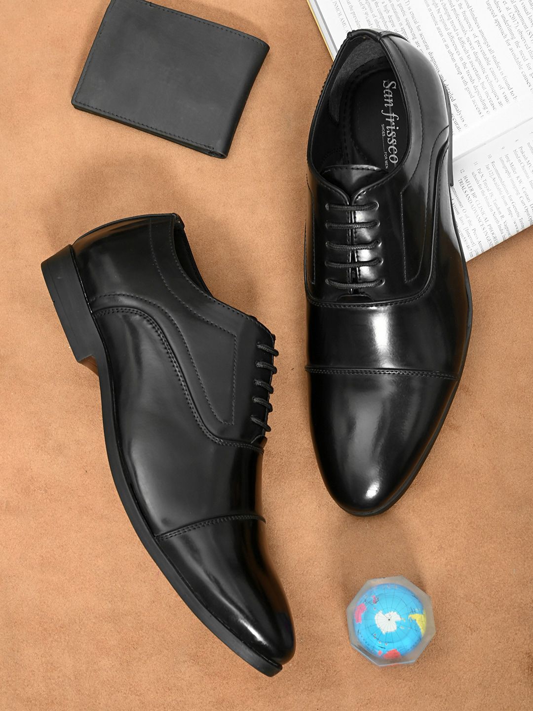 San Frissco Men Black Solid Formal Leather Oxfords-image-49
