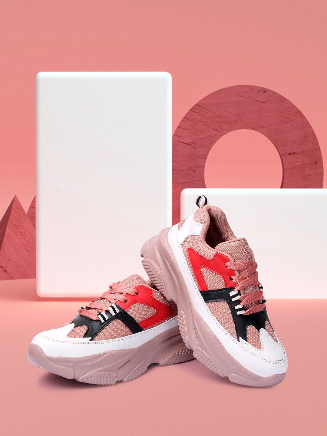 LA FASHUB Women Pink Textured Sneakers-image-33