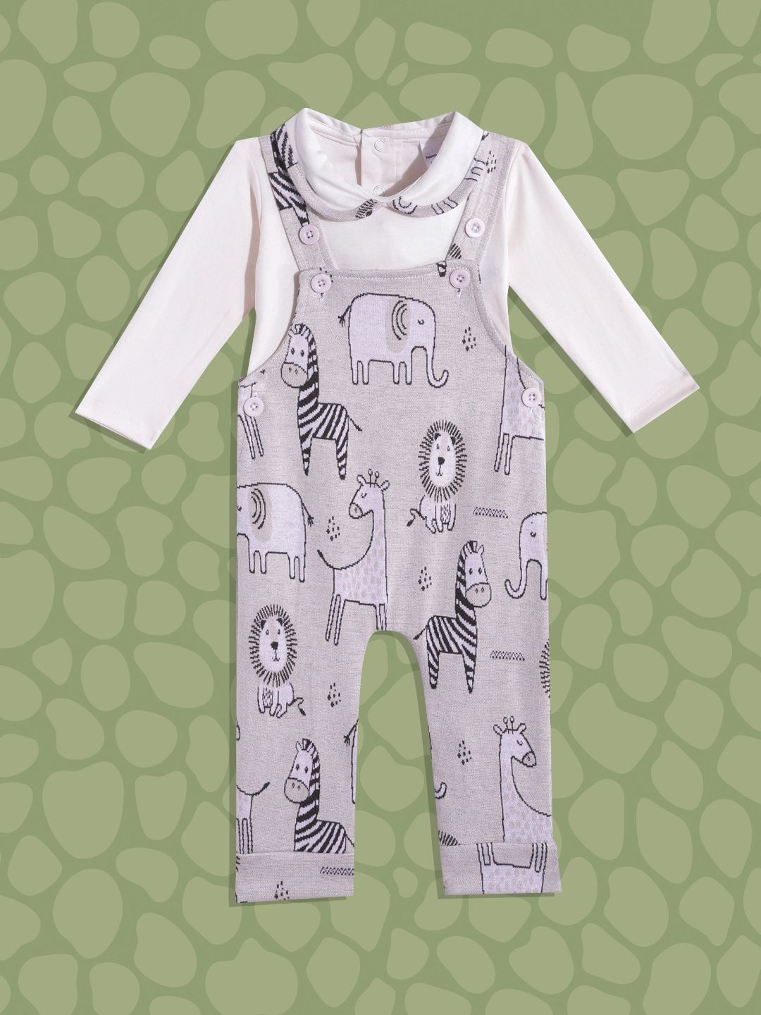 Moms Love Infant Girls Pink & White Conversational Print Cotton Dungarees with Top-picture-41