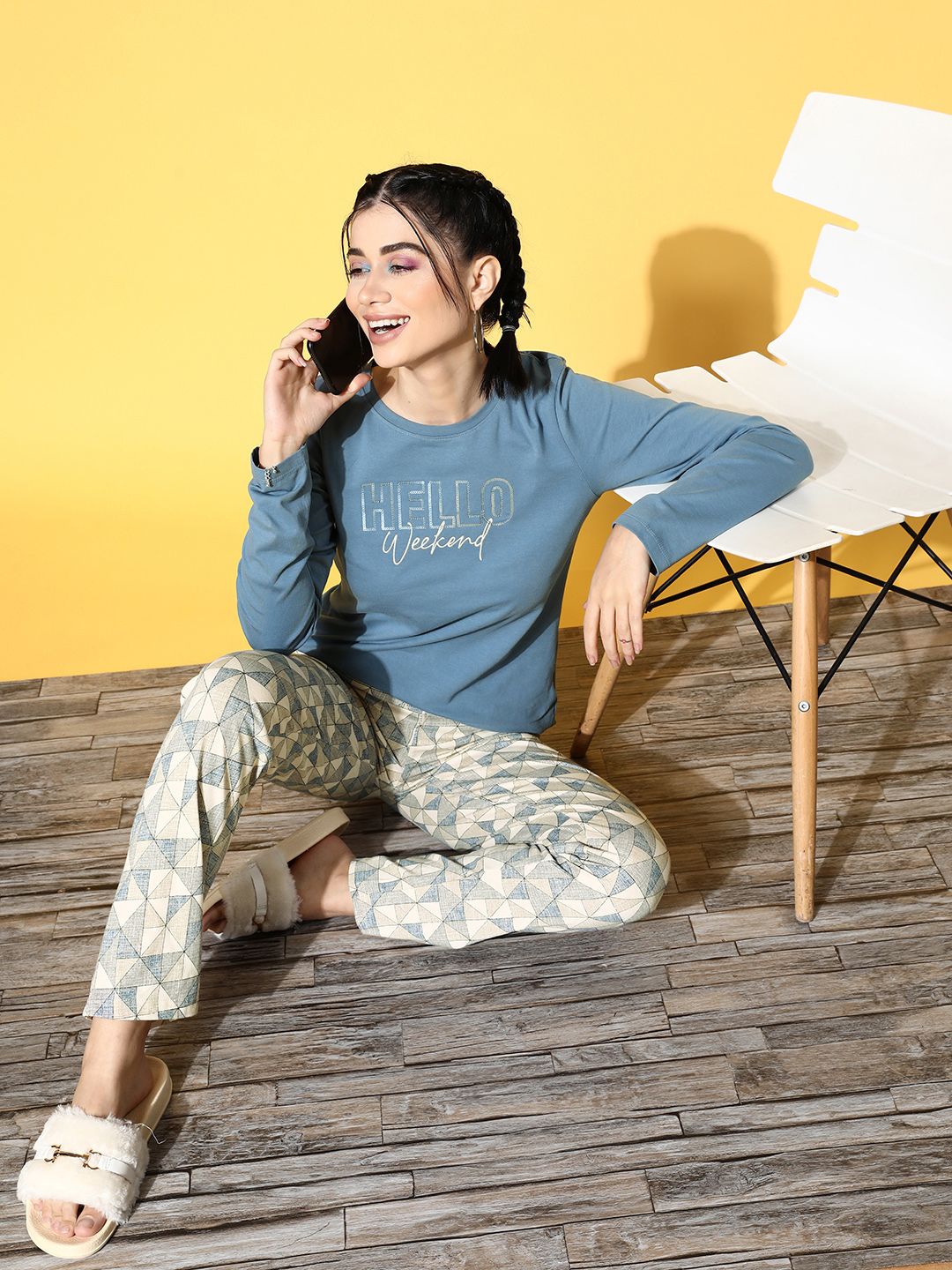 Sweet Dreams Women Blue Typography Joyful Retreat Night Suit-picture-35