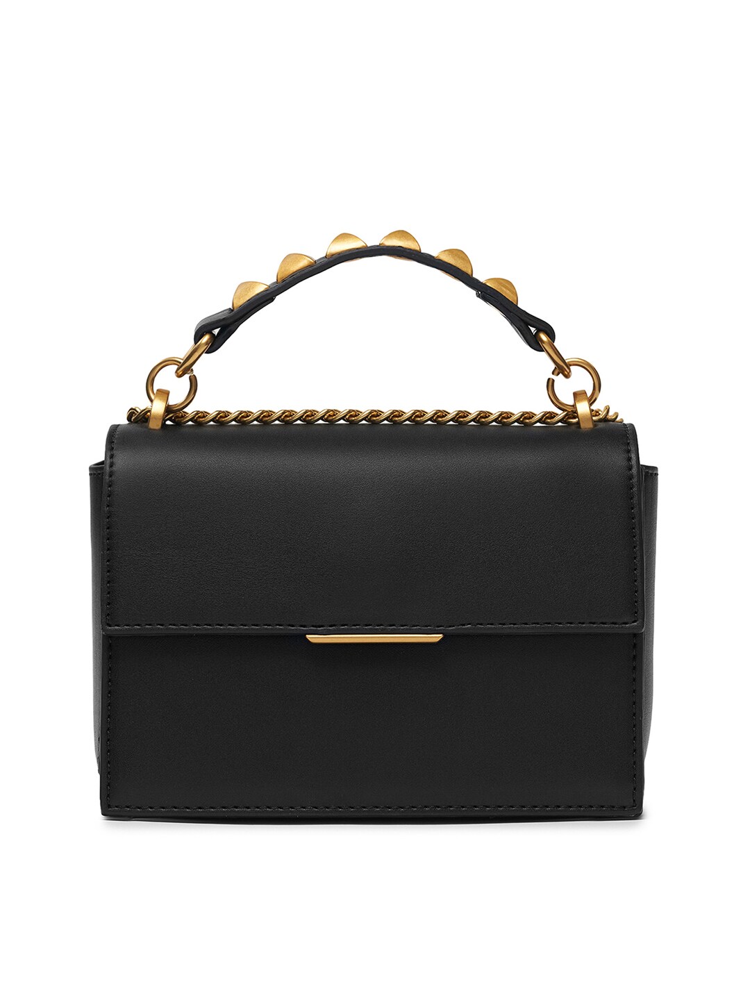 MIRAGGIO Black Structured Sling Bag with Embellished Top-Handle