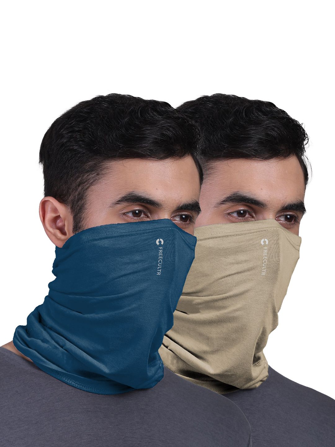 FREECULTR Unisex Blue & Beige Pack Of 2 Solid Anti Microbial Bamboo Bandana Headband-picture-19