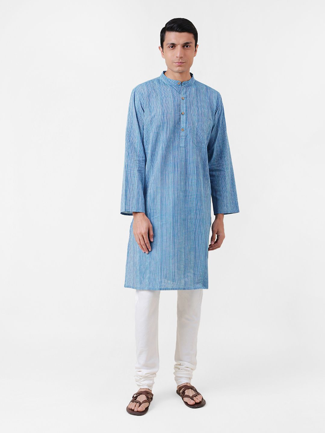 Fabindia Men Blue Pure Cotton Striped Woven Design Kurta-picture-23