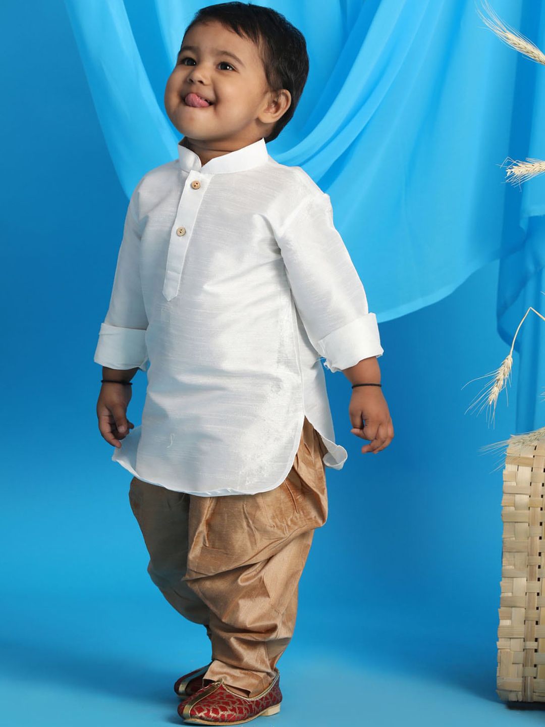 VASTRAMAY Boys White Kurti with Dhoti Pants-picture-31