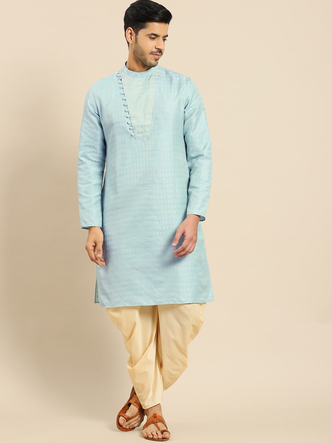 Amodh by Kisah Men Green Dobby Kurta-image-31