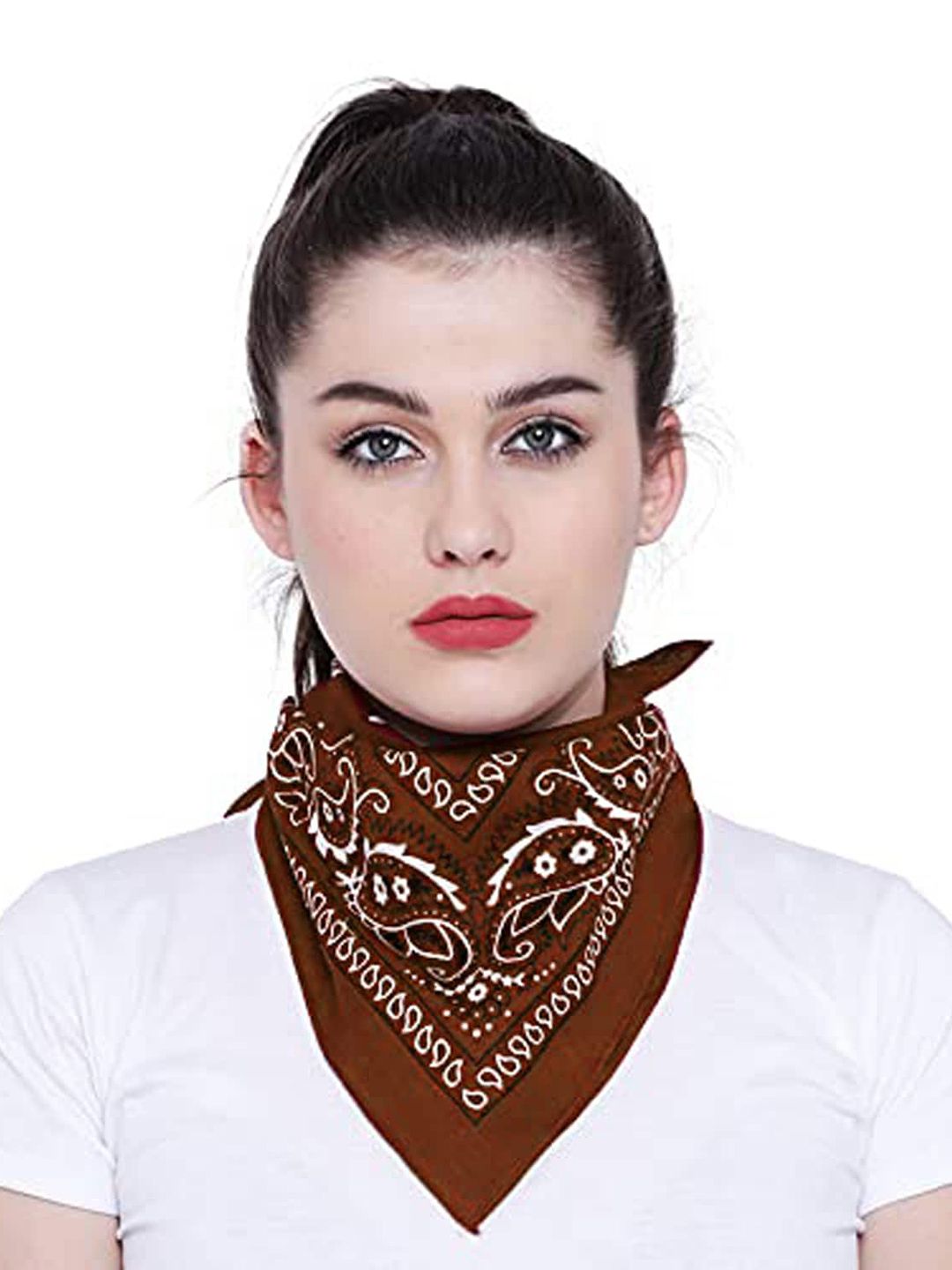 Aadikart Unisex Pack Of 2 Blue & Brown Paisley Printed Cotton Bandanas-picture-34