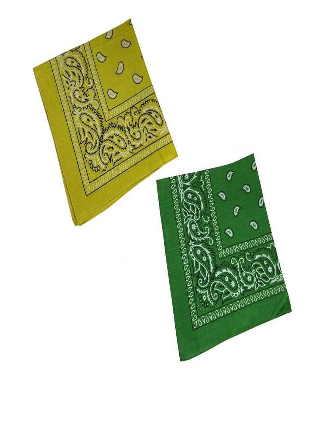 Aadikart Unisex Pack Of 2 Yellow & Green Paisley Printed Cotton Bandanas-picture-36
