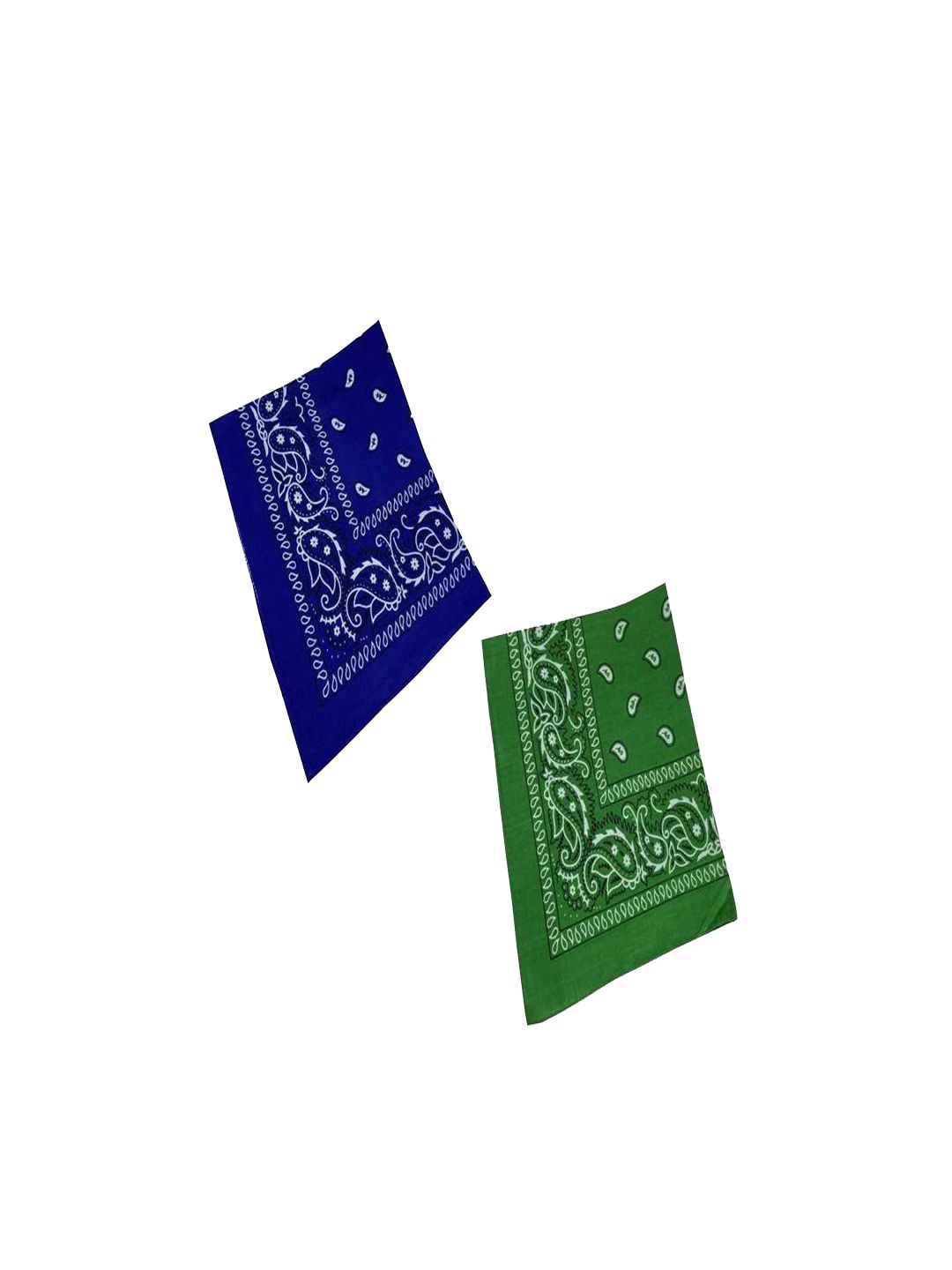 Aadikart Pack of 2 Green & Blue Paisley Printed Cotton Bandanas-picture-27