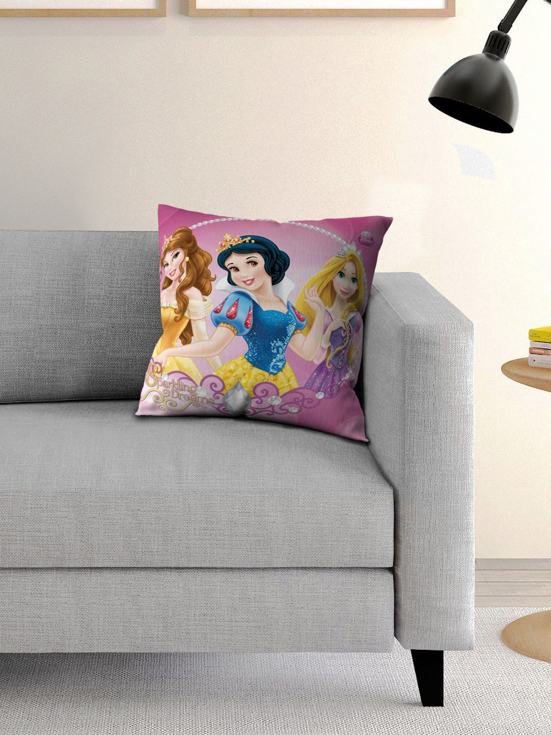 Athom Trendz Kids Pink Princesses' Print Single 16'' x 16'' Square Cushion with Cover-image-17