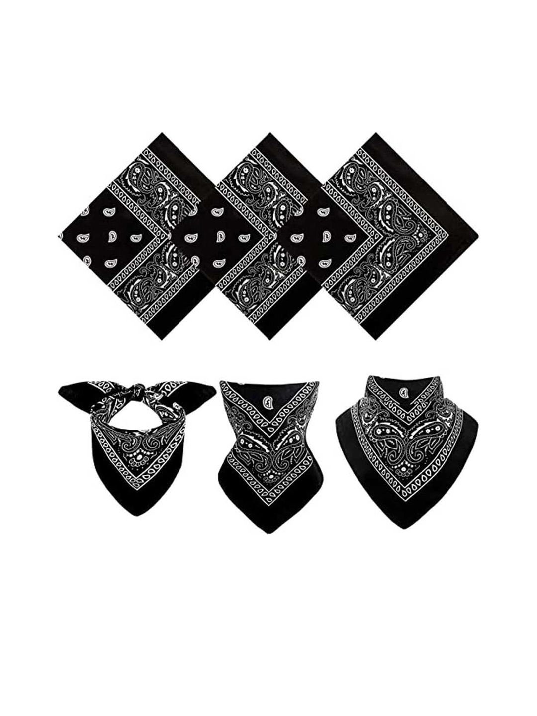 Aadikart Pack of 3 Black & White Paisley Printed Cotton Bandanas-picture-35
