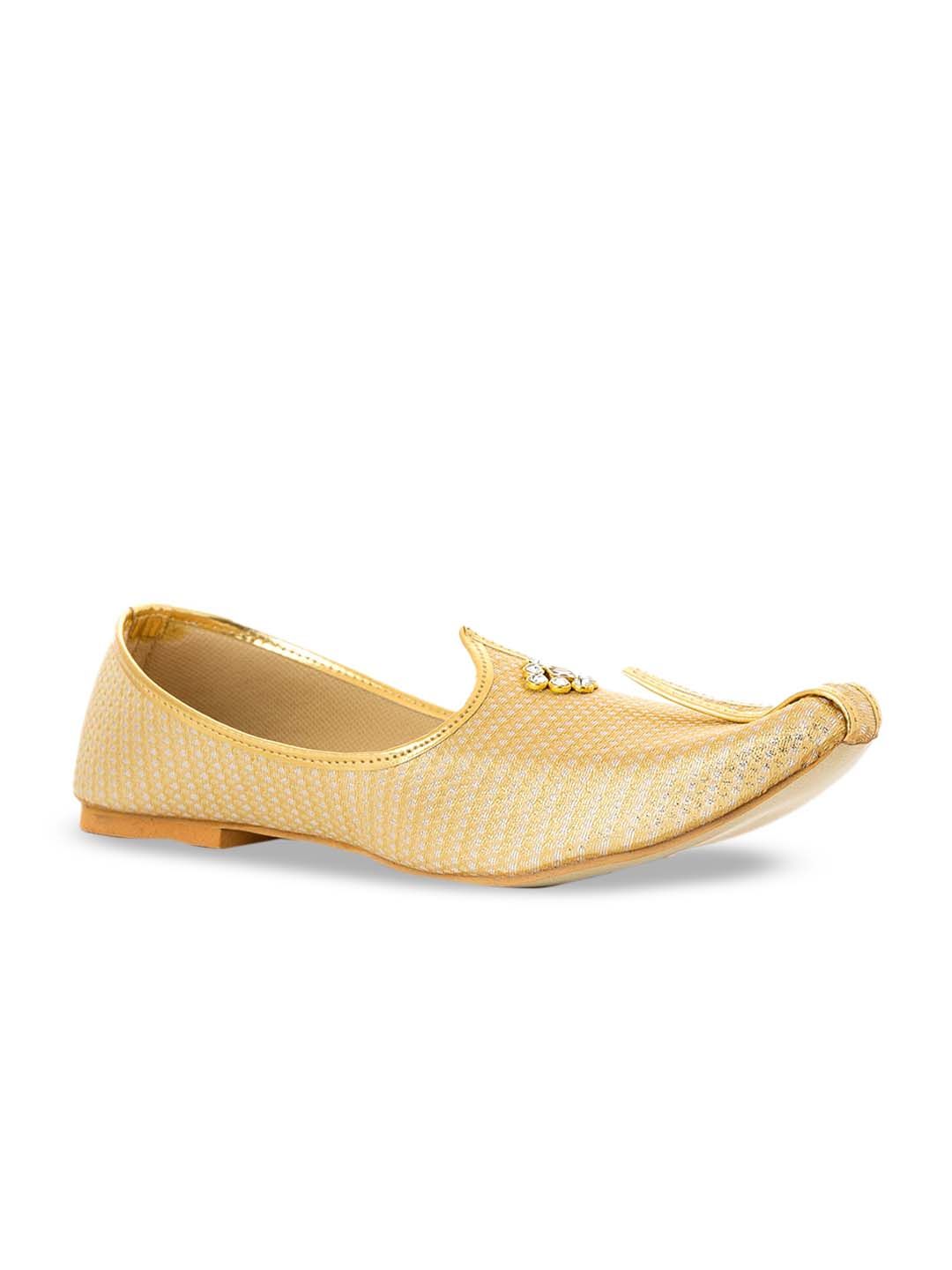 Khadims Men Gold-Toned Textured Mojaris-picture-48