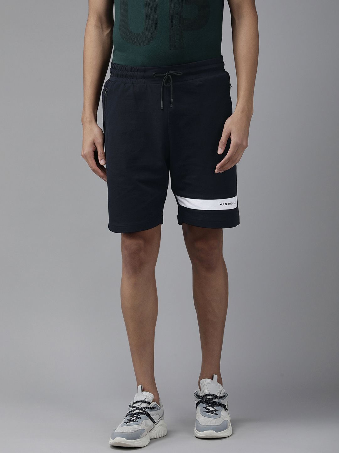 Van Heusen Flex Men Navy Blue Solid Low-Rise Sports Shorts-picture-16