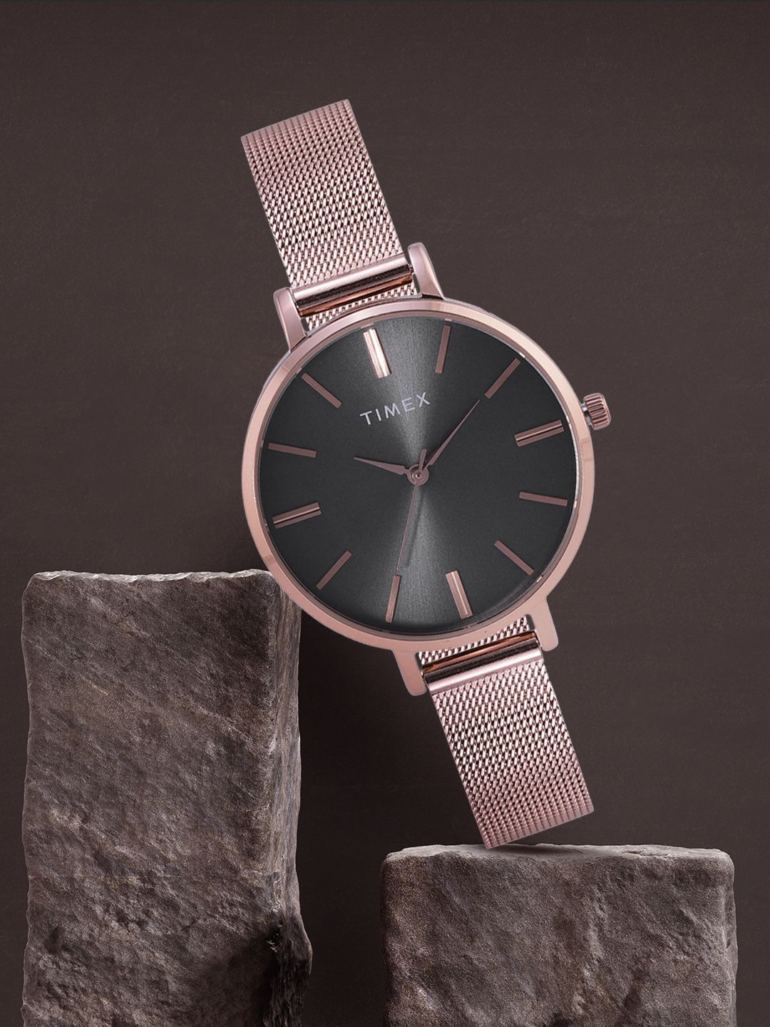 Timex Women Black Dial & Rose Gold Toned Bracelet Style Analogue Watch TWEL155SMU01-picture-20