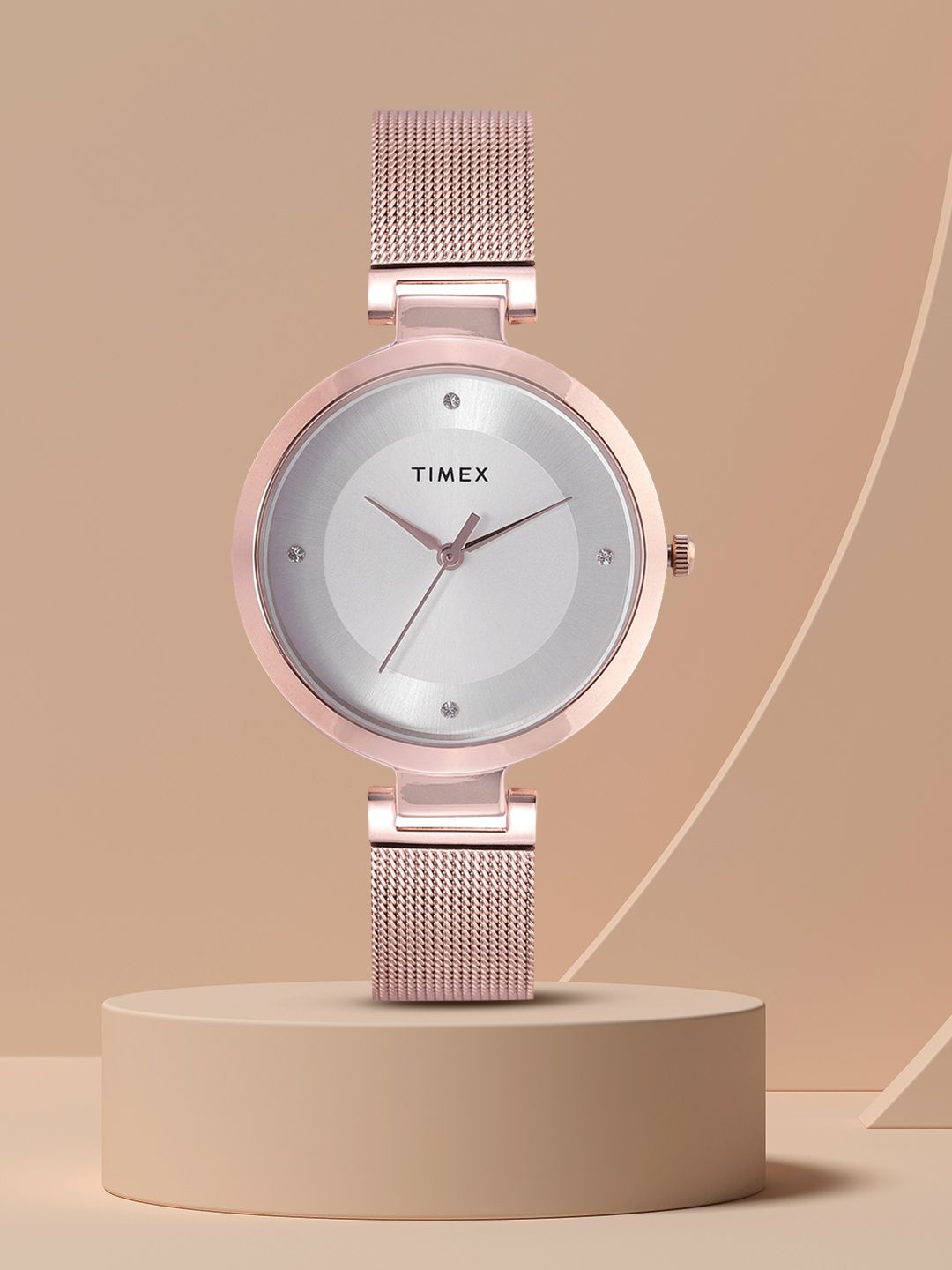 Timex Women Silver-Toned Dial & Rose Gold-Toned Bracelet Style Analogue Watch TWEL107SMU01-picture-25
